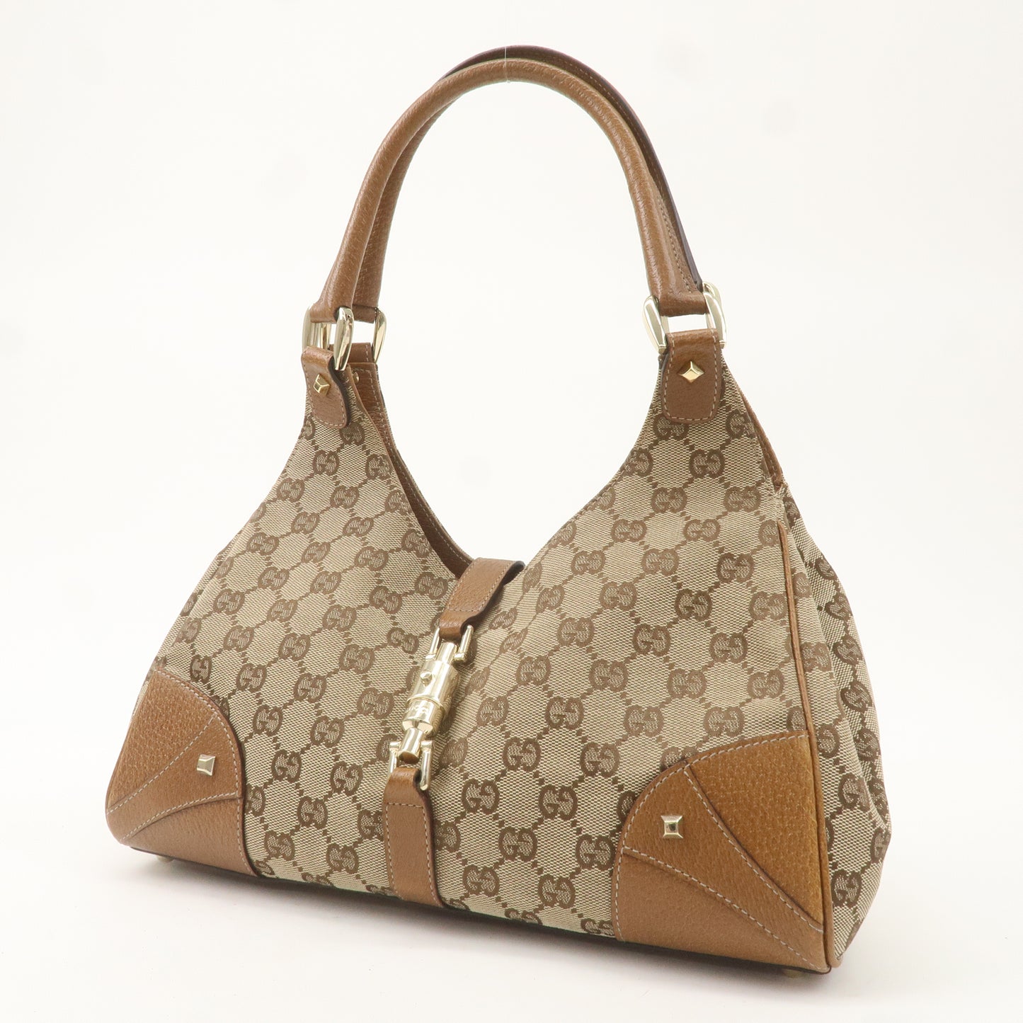 GUCCI New Jackie GG Canvas Leather Shoulder Bag Brown 124407