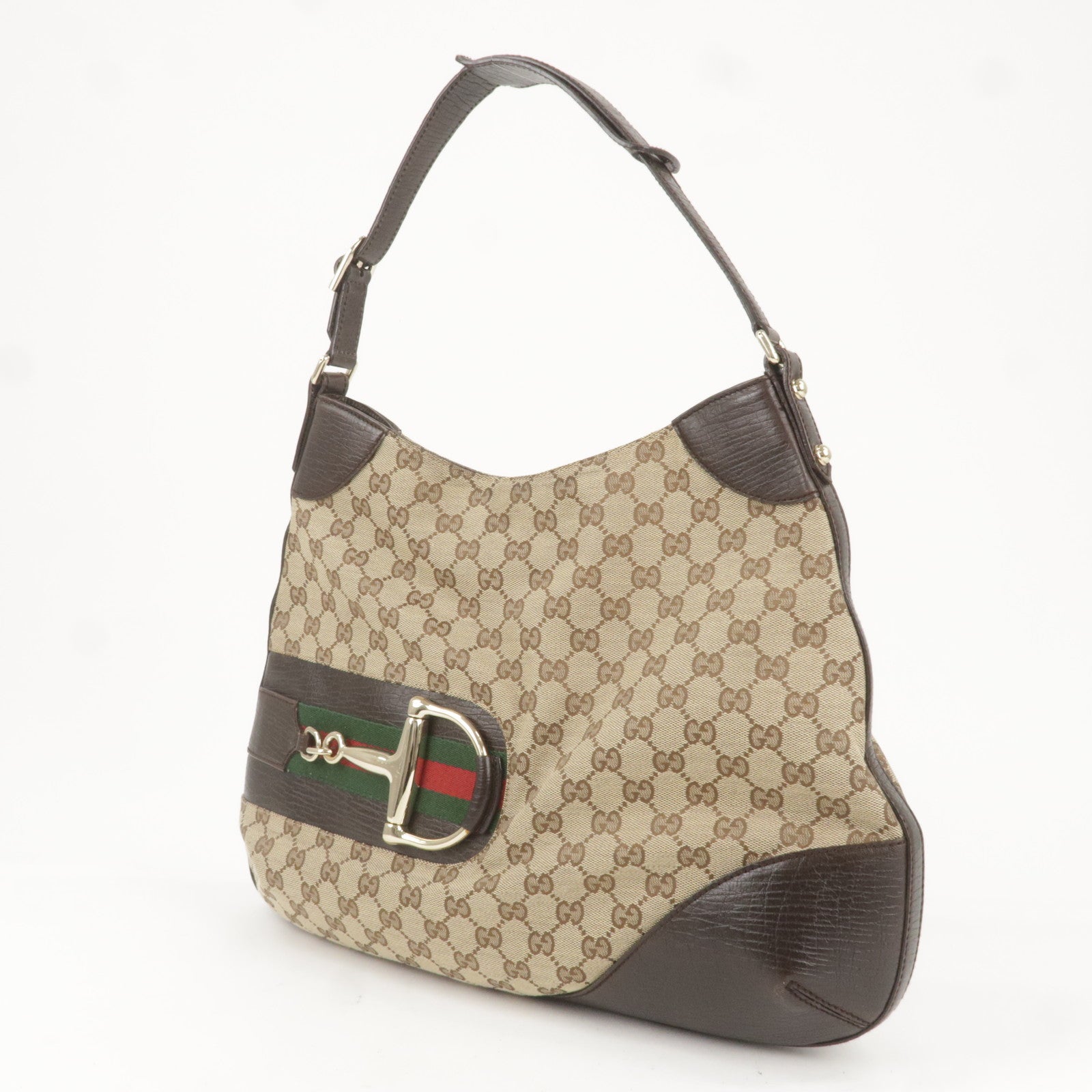 Vintage Gucci GG Black Canvas Horsebit Web Hasler Hobo Bag
