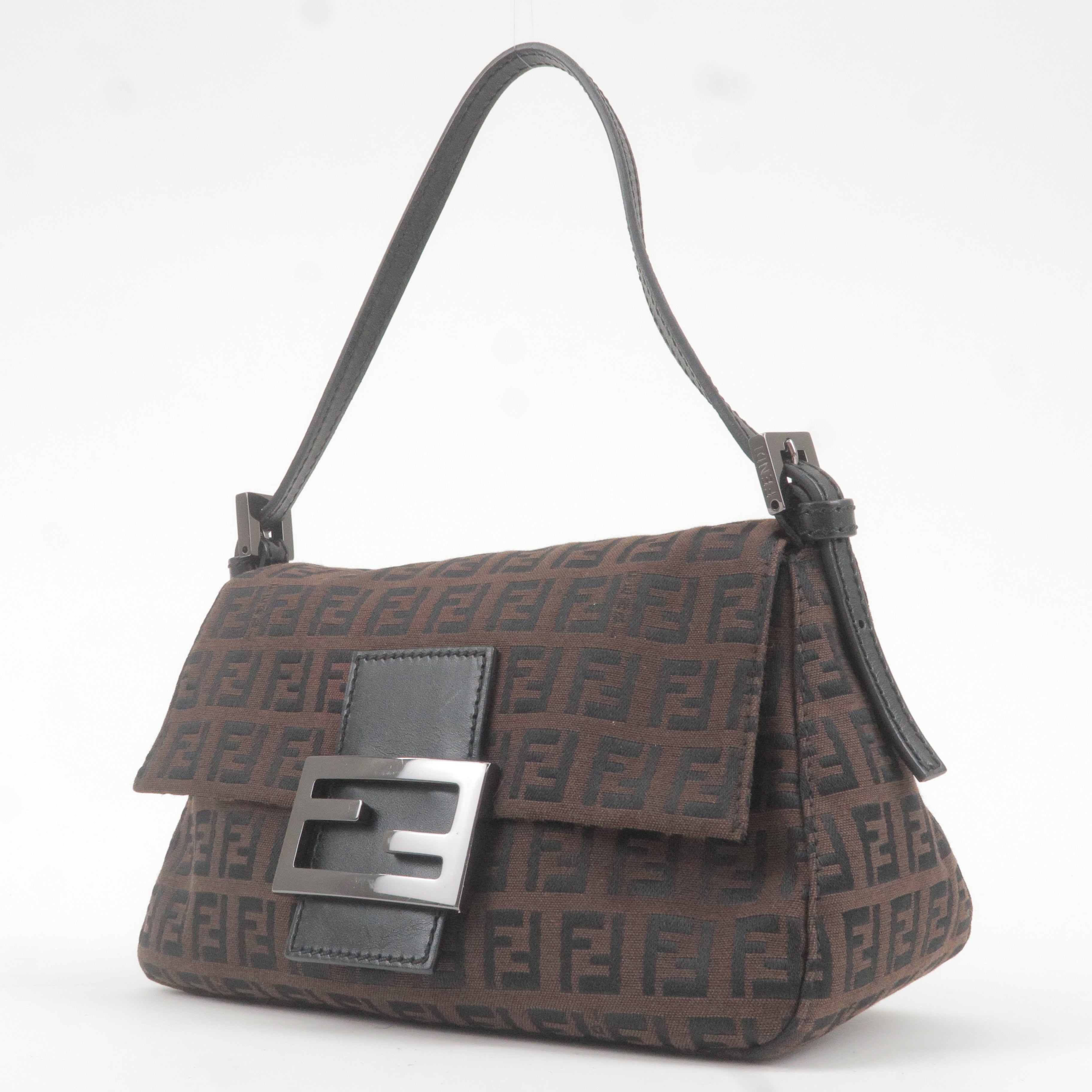 FENDI Zucchino Canvas Leather Mamma Baguette Hand Bag 8BR180 dct