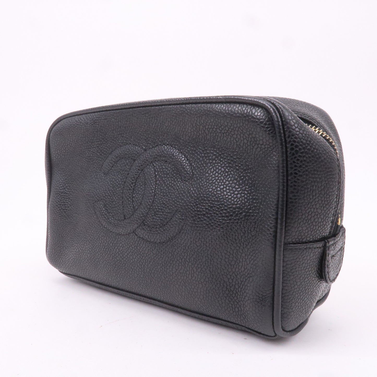 CHANEL Caviar Skin Cosmetic Pouch Black Gold HDW