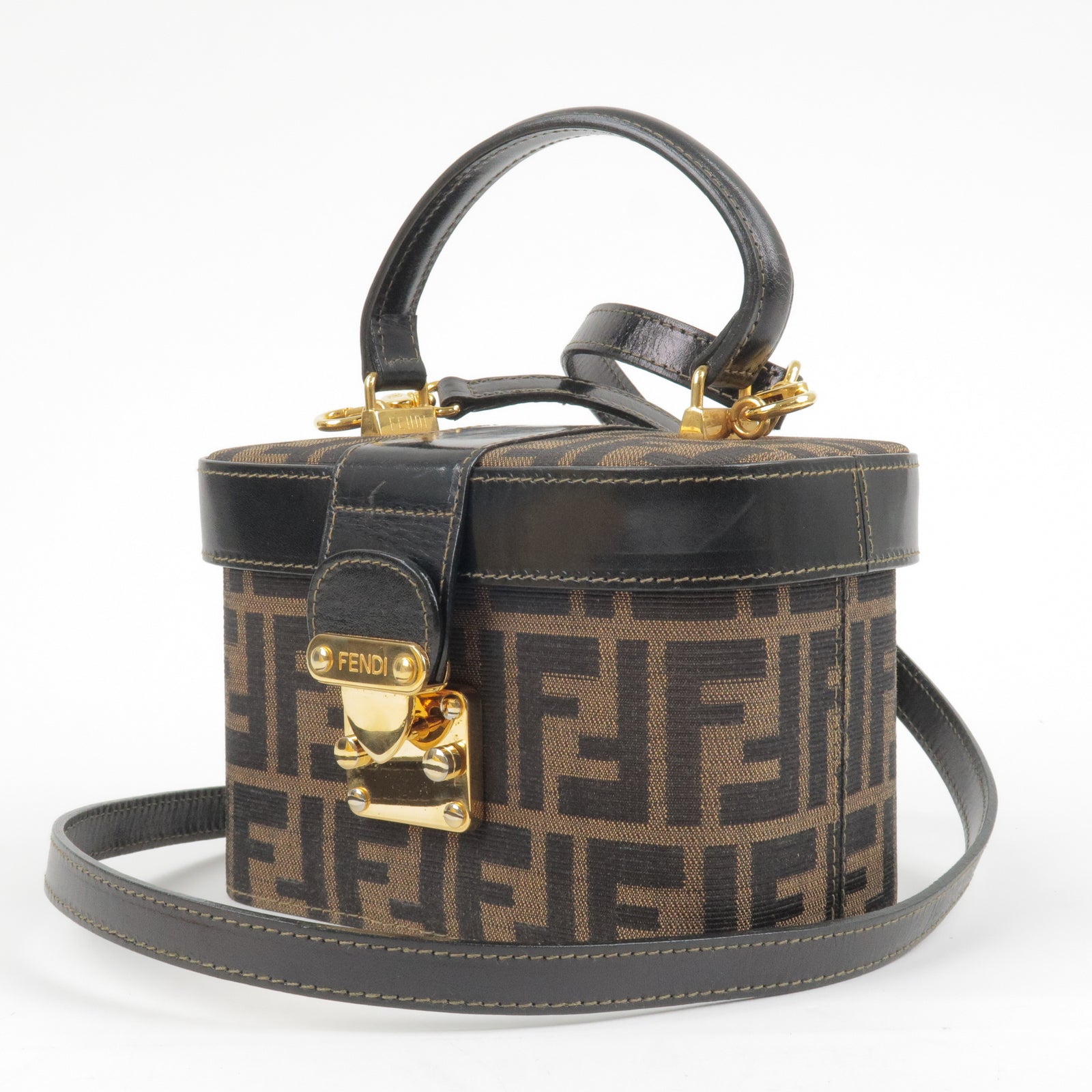 FENDI-Zucca-Canvas-Leather-Vanity-Bag-2way-Hand-Bag-091493108