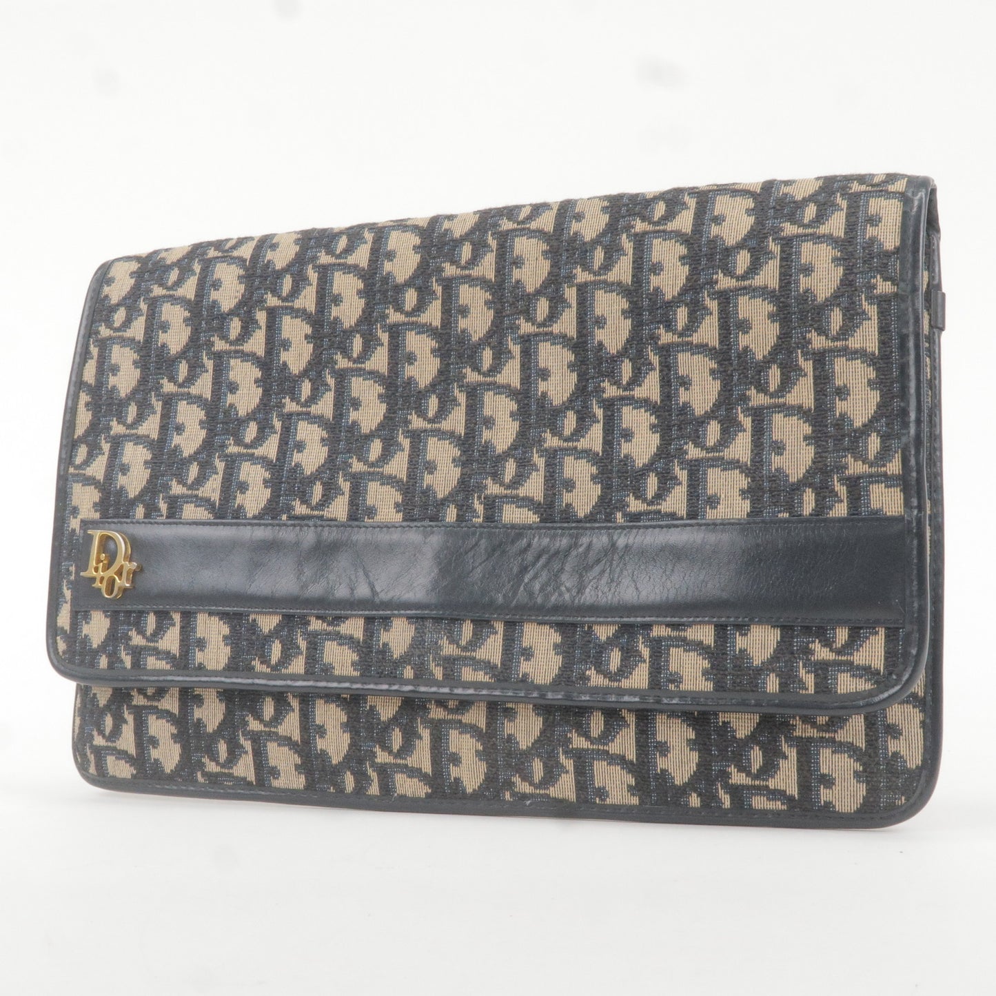 Christian Dior Trotter Canvas Leather Clutch Bag Navy
