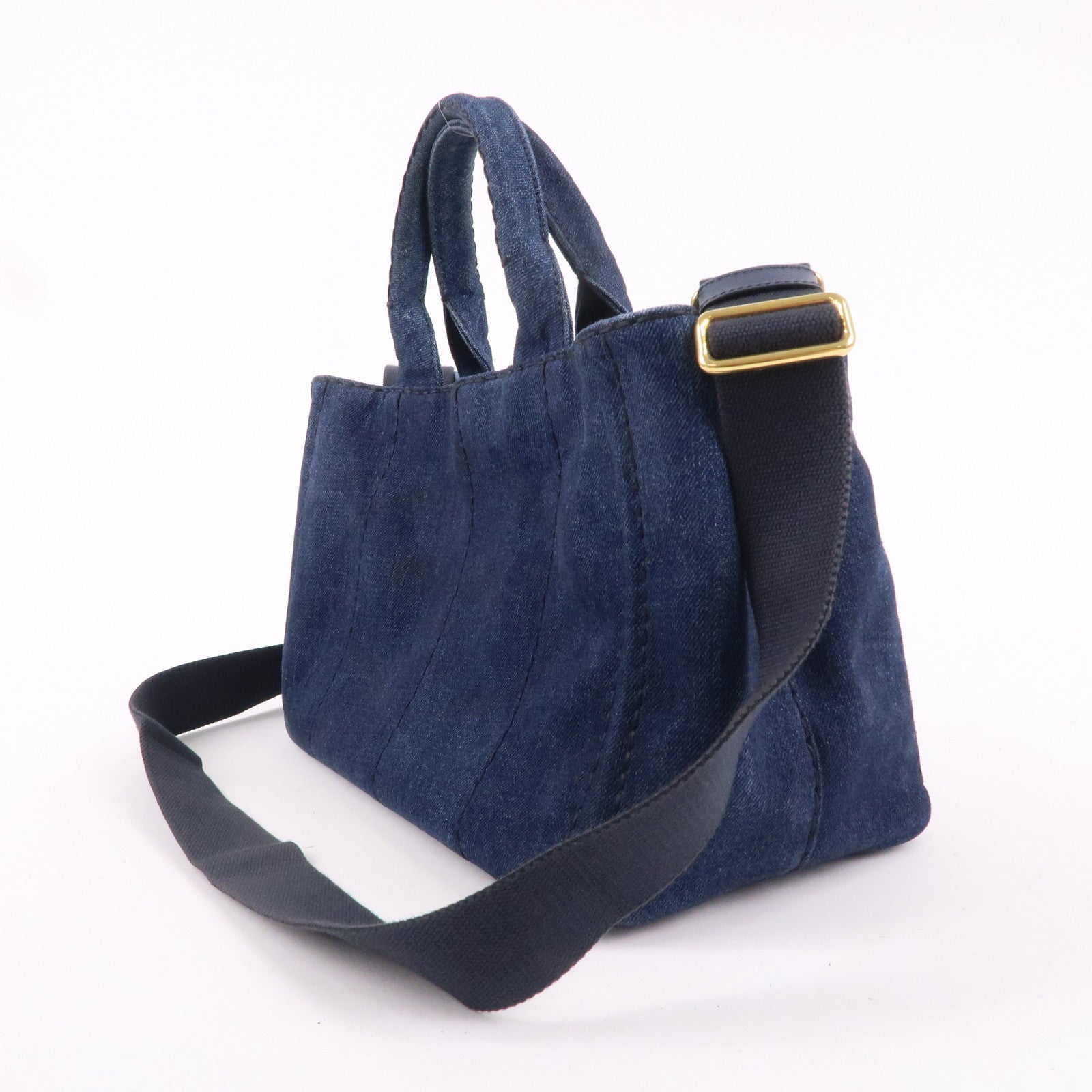 PRADA Logo Canapa Mini Denim 2Way Shoulder Bag Blue 1BG439