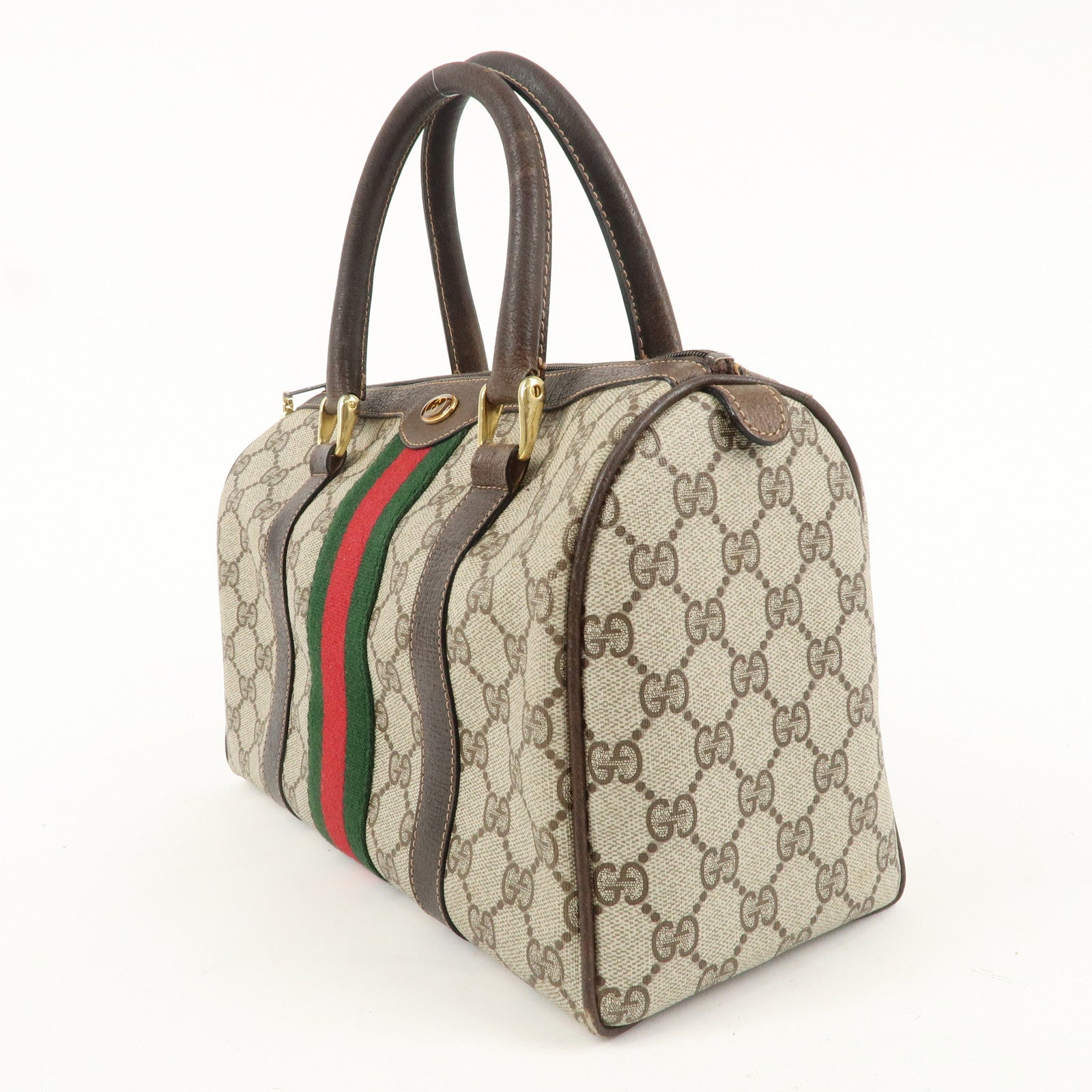 GUCCI Old Gucci Sherry GG Plus Leather Boston Bag Beige 010.378