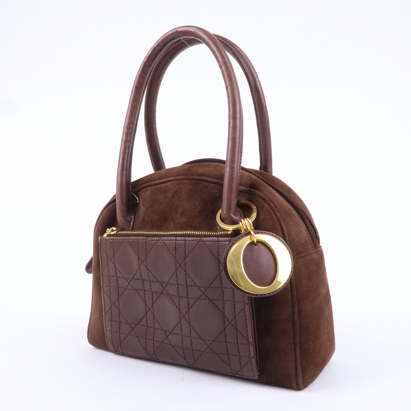 Christian Dior Cannage Suede Leather Hand Bag Brown