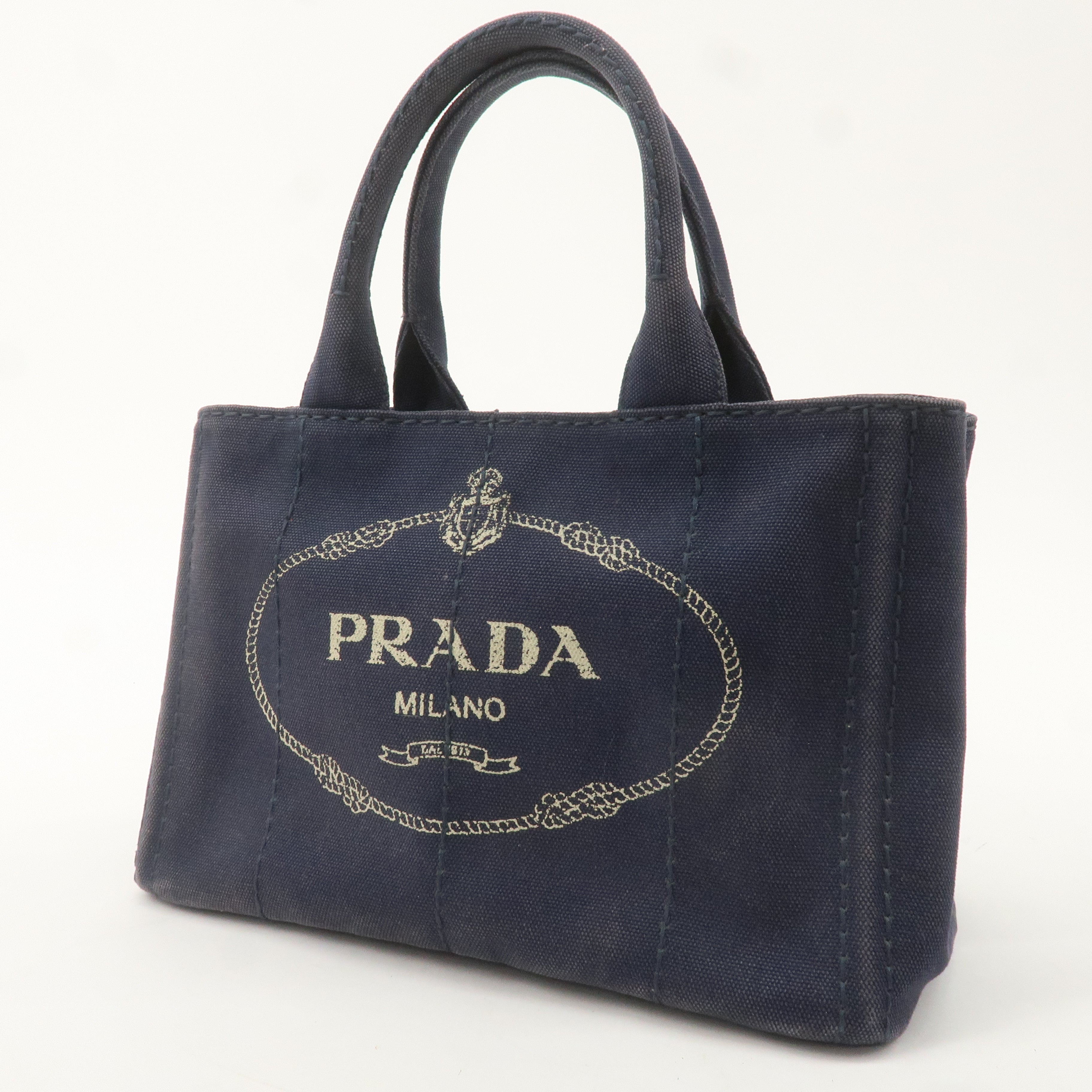 PRADA Canapa Mini Canvas 2Way Bag Hand Bag Navy 1BG439