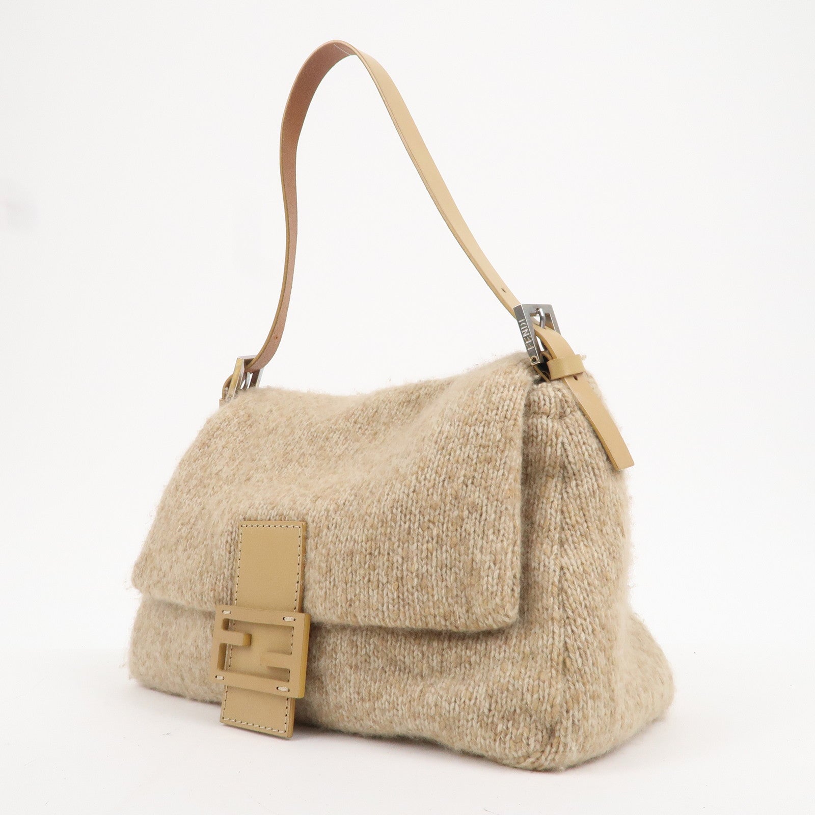 FENDIMammaBaguetteWoolKnitLeatherShoulderBagBeige26325 dct