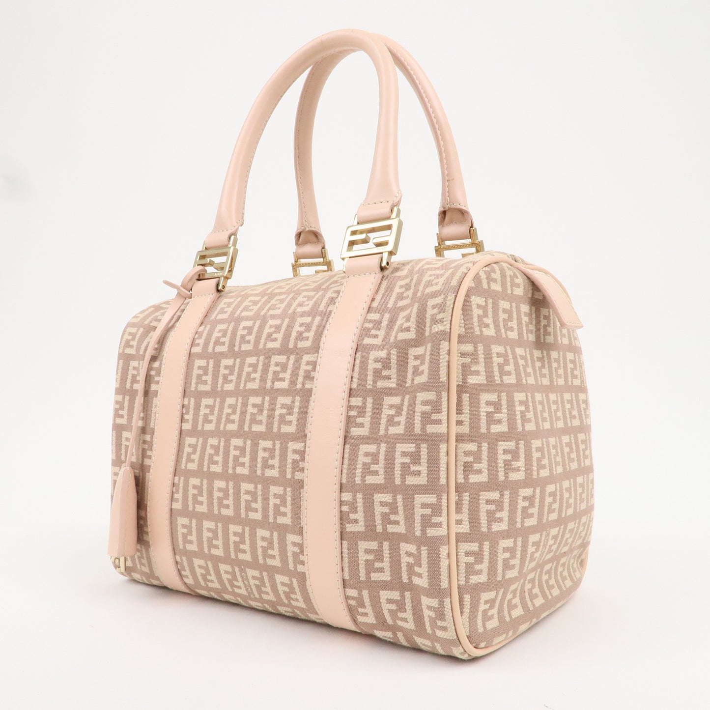 FENDI Zucchino Canvas Leather Mini Boston Bag Pink 8BL068