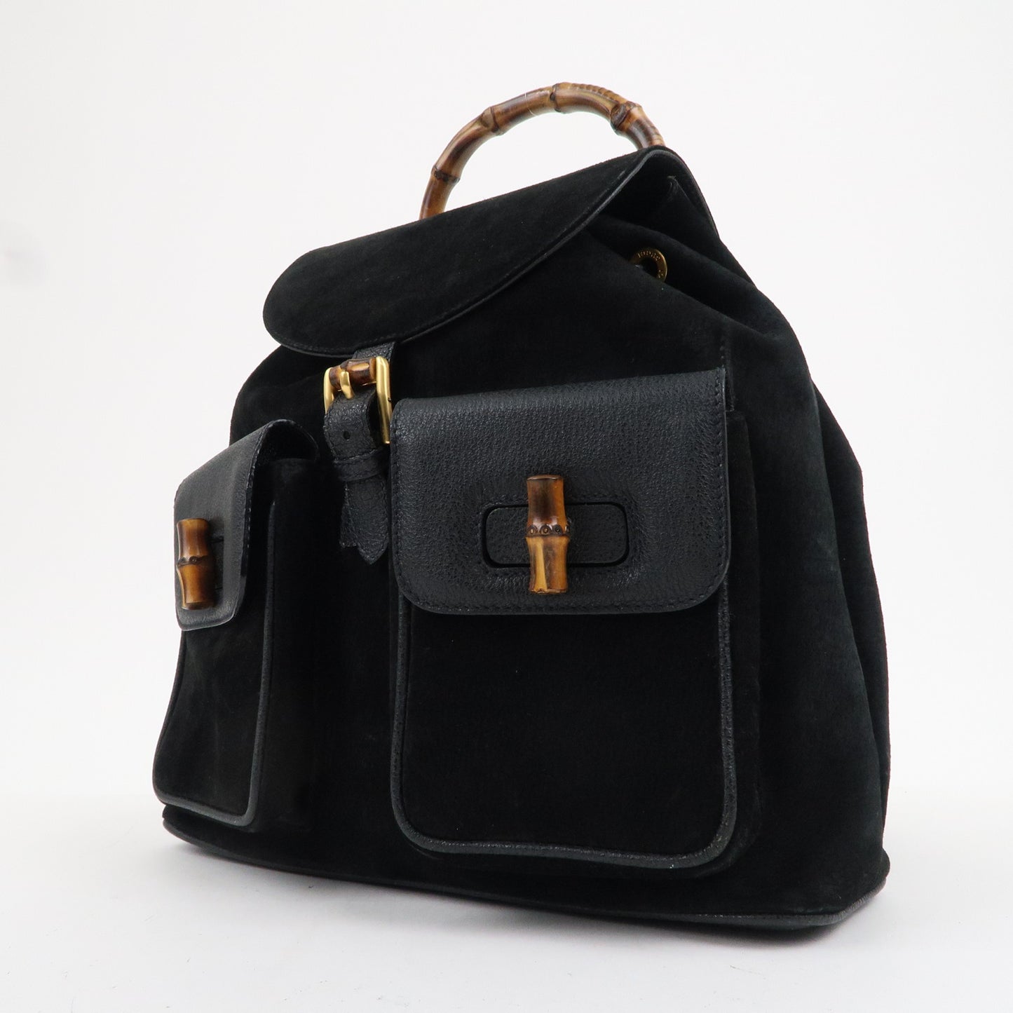 GUCCI Bamboo Suede Leather Back Pack Black 003.2058.0016