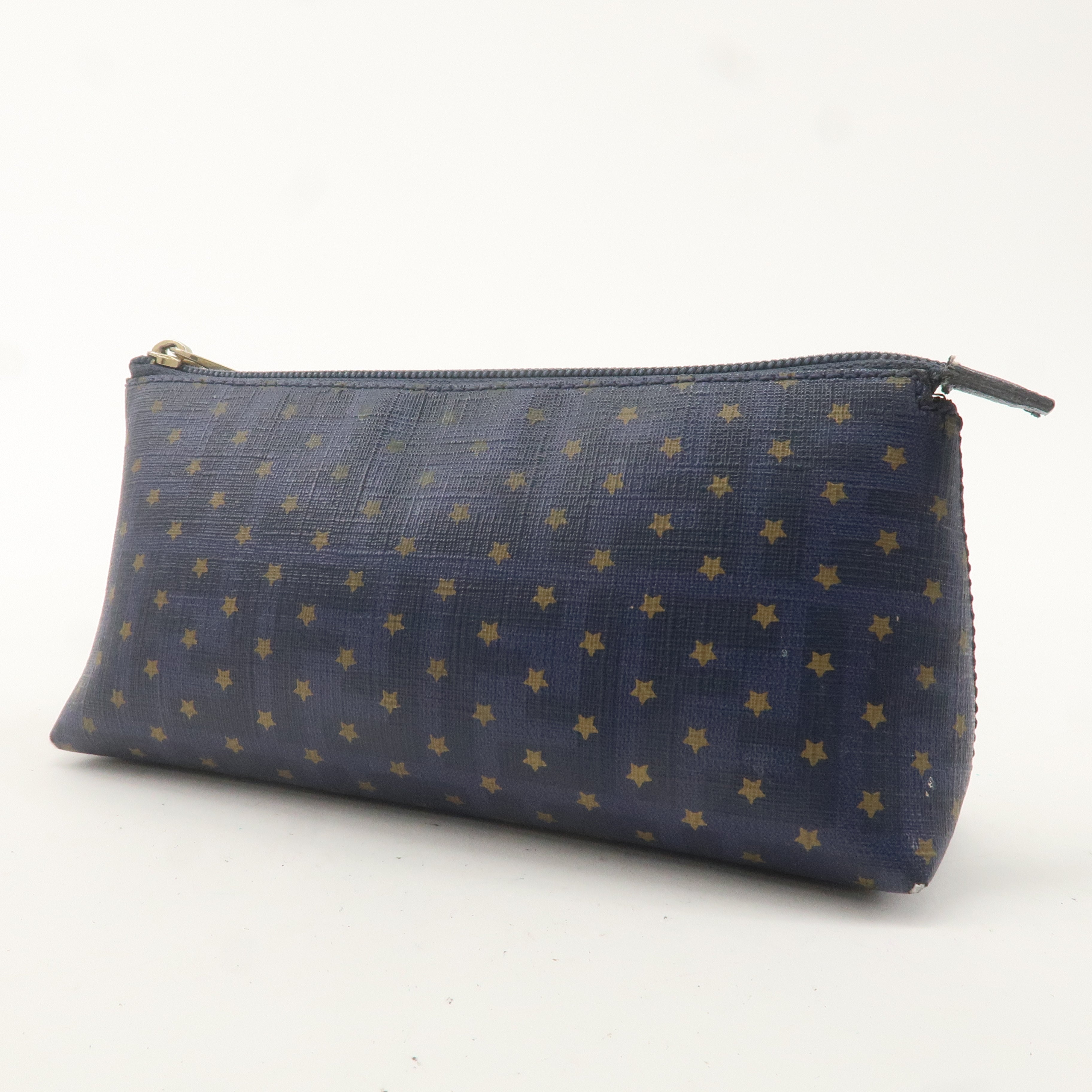 FENDI Zucca PVC Leather Star Print Cosmetic Pouch Navy 7N0038