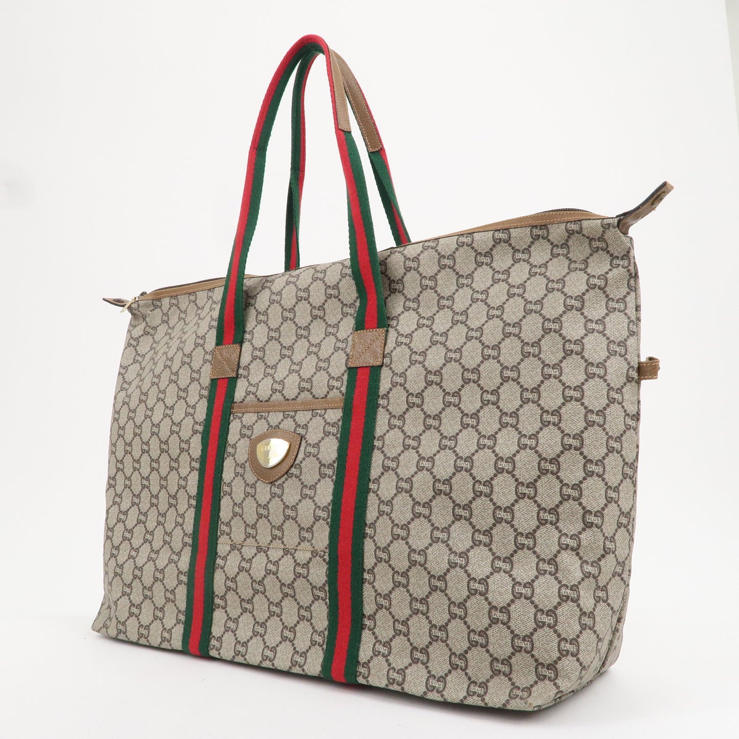 GUCCI Old GUCCI Sherry GG Plus Leather Tote Bag Beige Brown