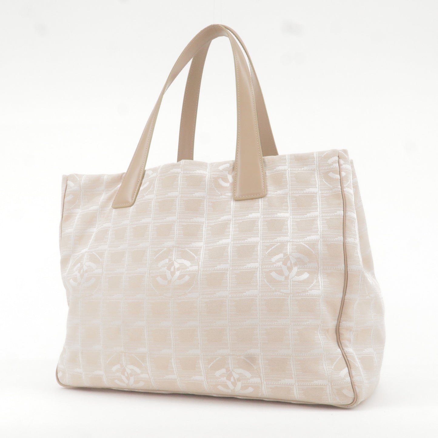 CHANEL Travel Line Nylon Jacquard Leather Tote Bag Beige A15991