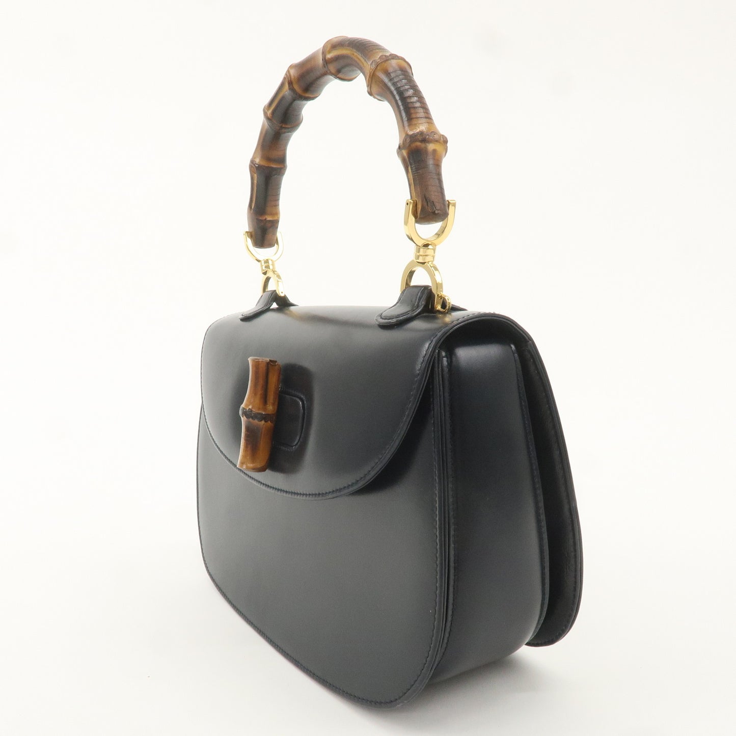 GUCCI Bamboo Leather Hand Bag Black 000.1951.0633