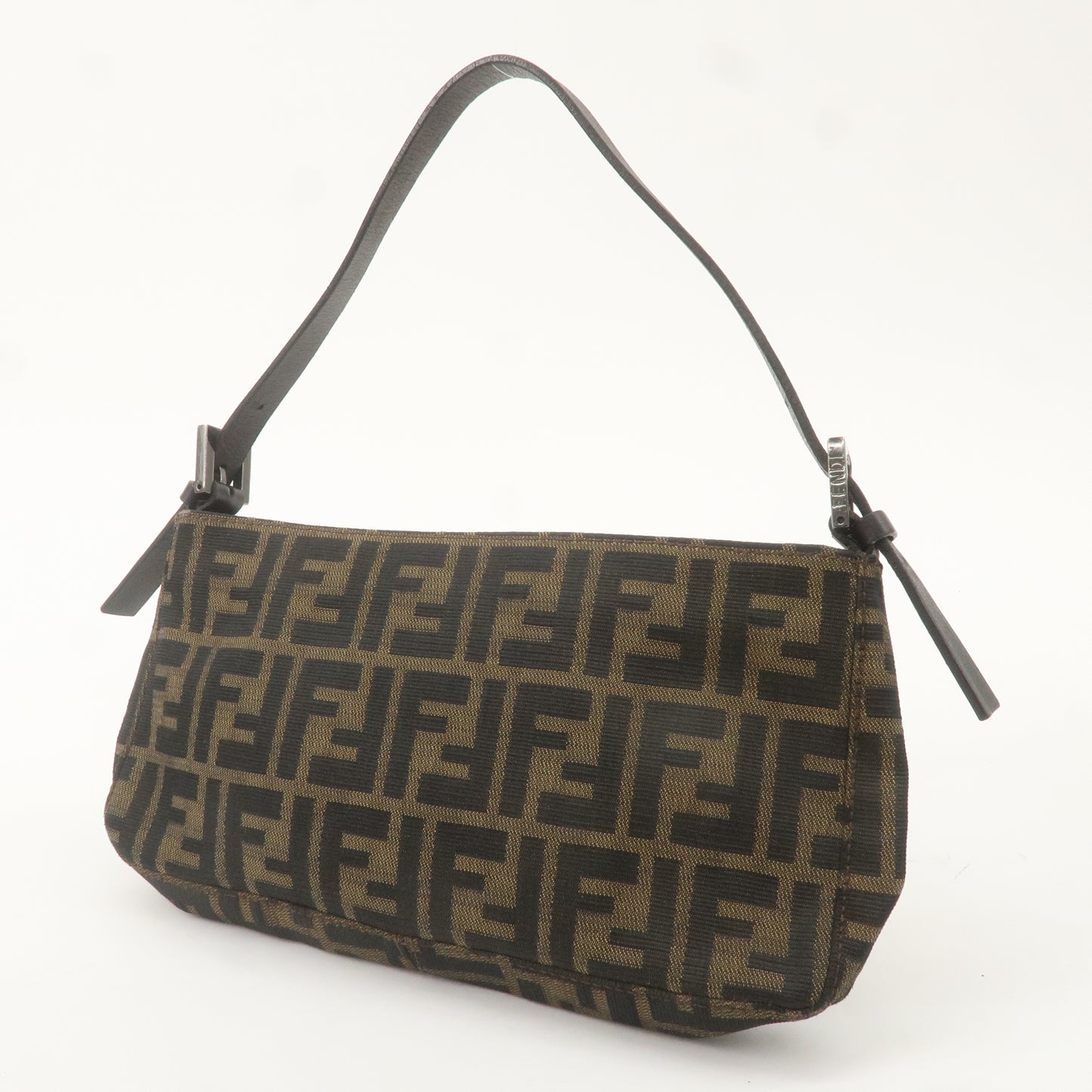 FENDI Zucca Canvas Leather Shoulder Bag Brown Black 8BR042