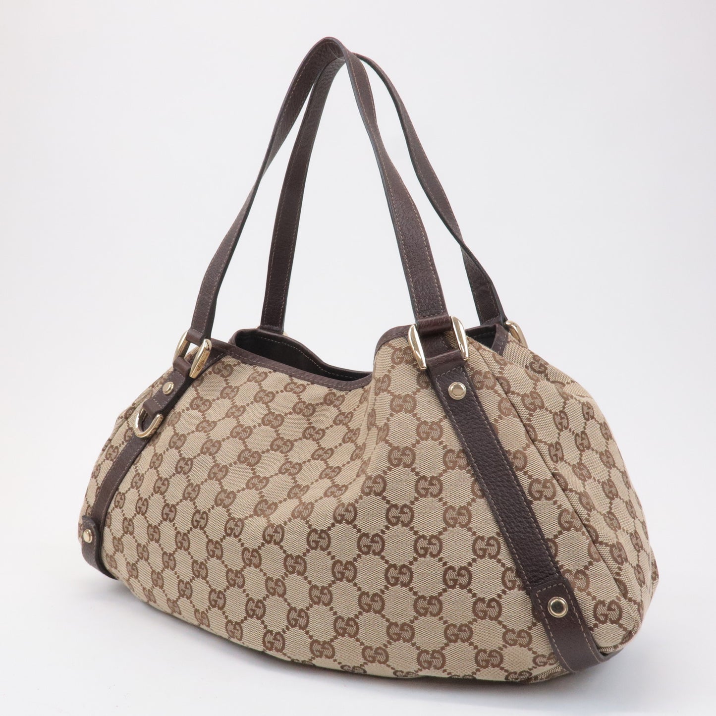 GUCCI Abbey GG Canvas Leather Shoulder Bag Beige Brown 530736