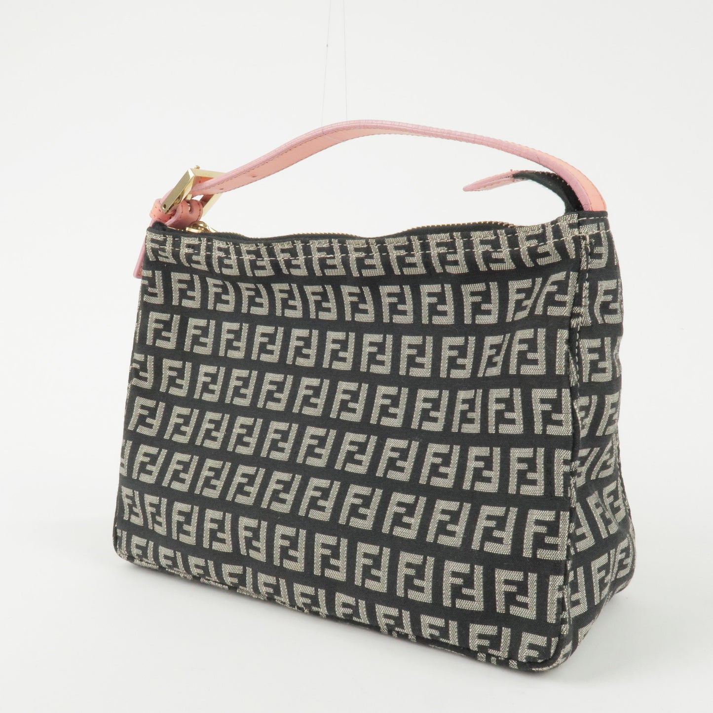 FENDI-Zucchino-Canvas-Leather-Hand-Bag-Black-Gray-Pink-8N0005