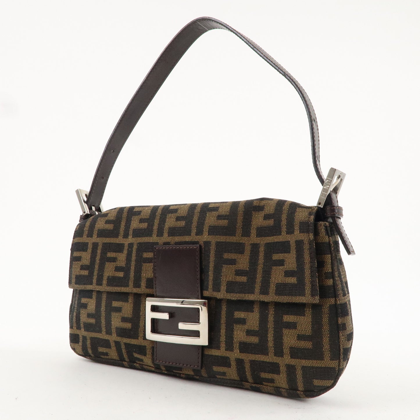 FENDI Zucca Mamma Baguette Canvas Leather Shoulder Bag 26424