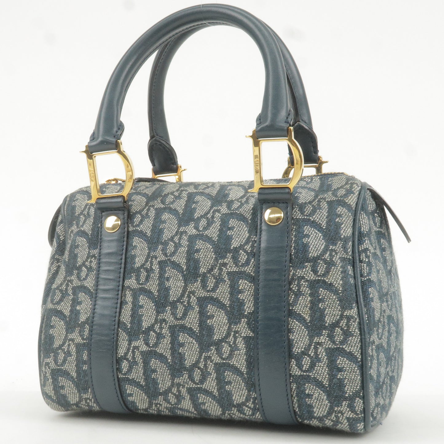 Christian-Dior-Trotter-Canvas-Leather-Boston-Bag-Navy – dct