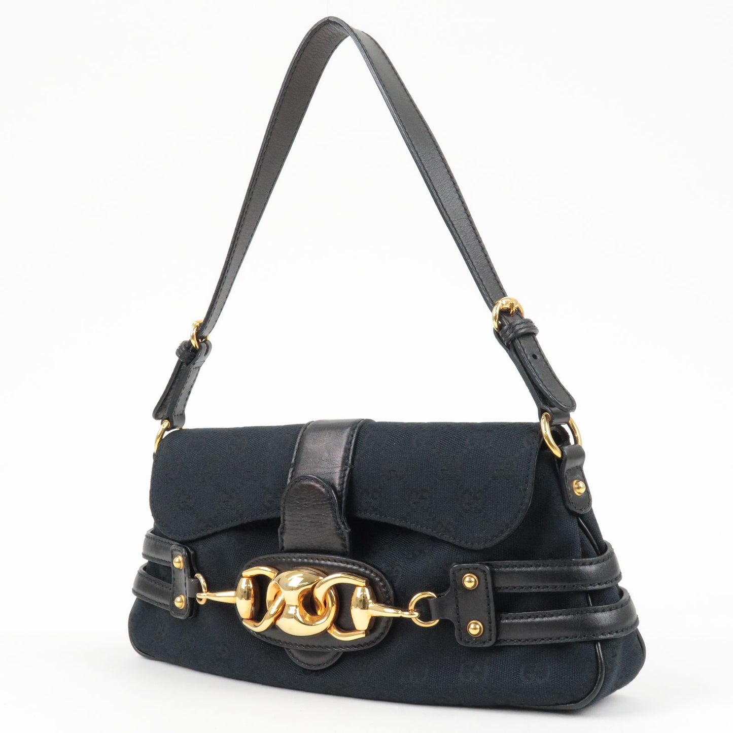 GUCCI-Horsebit-GG-Canvas-Leather-Shoulder-Bag-Black-159402 – dct-ep_vintage  luxury Store