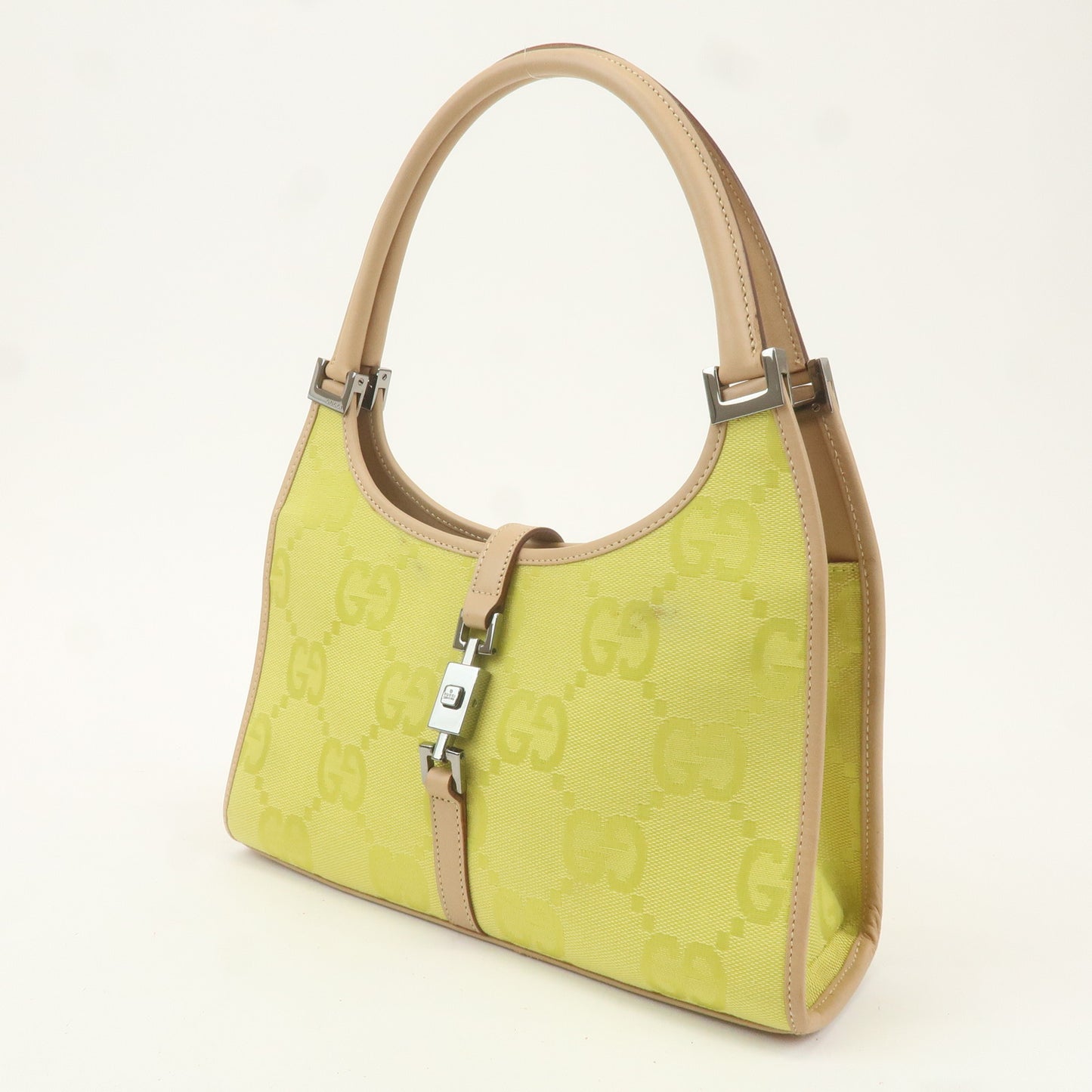 GUCCI Jackie GG Canvas Leather Hand Bag Beige Yellow 002.1068