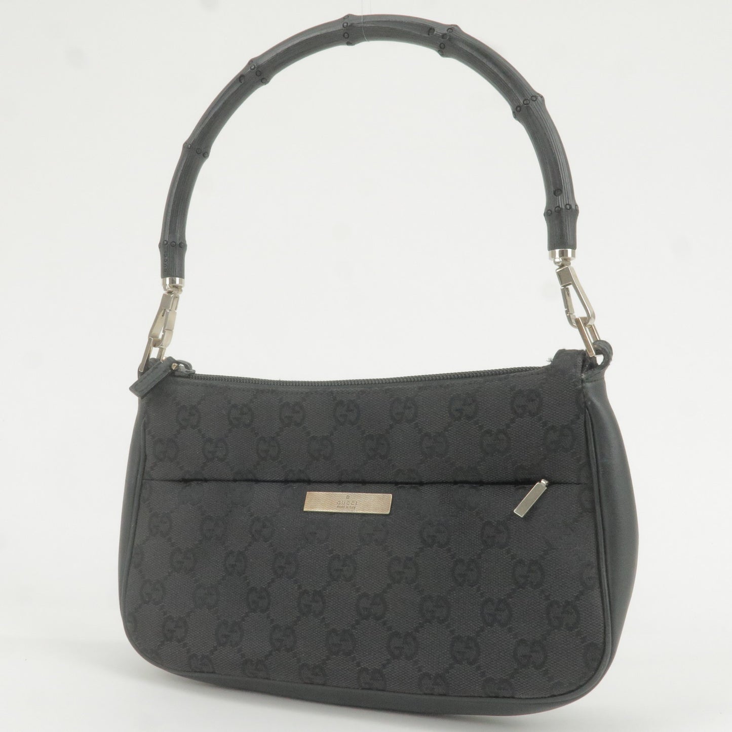 GUCCI Bamboo GG Canvas Leather Shoulder Bag Black 001.3870