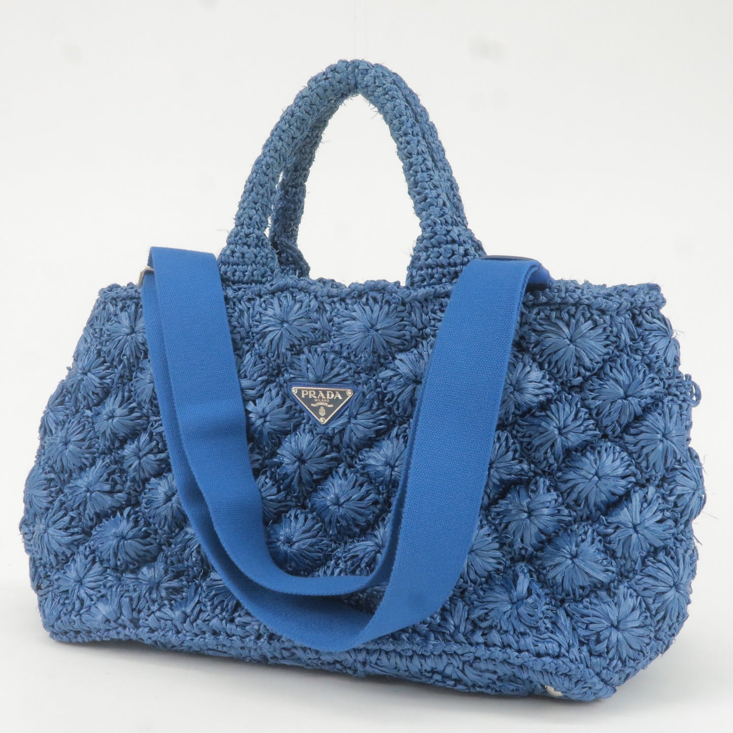 PRADA Raffia Canapa 2Way Bag Hand Bag Shoulder Bag Blue BN2888