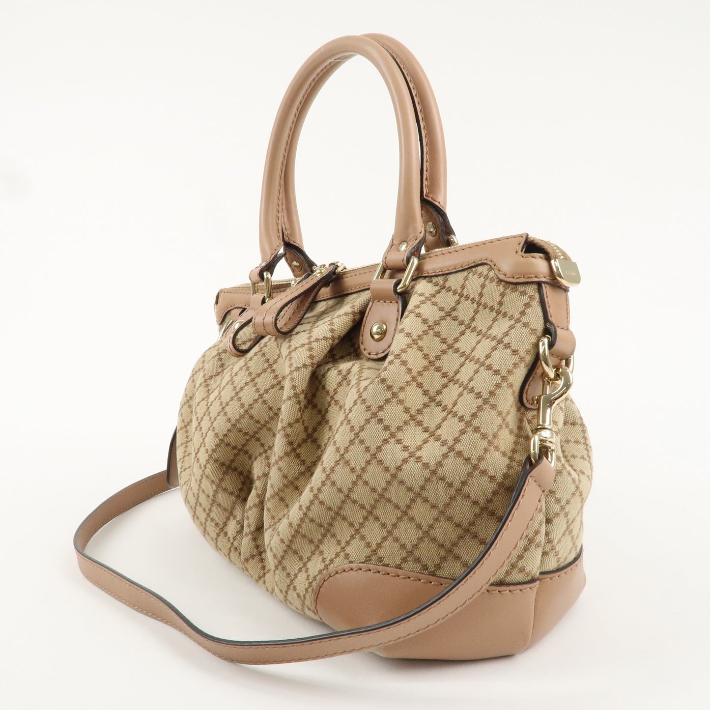 GUCCI Diamante Canvas Leather 2way Bag Hand Bag Pink Beige 247902