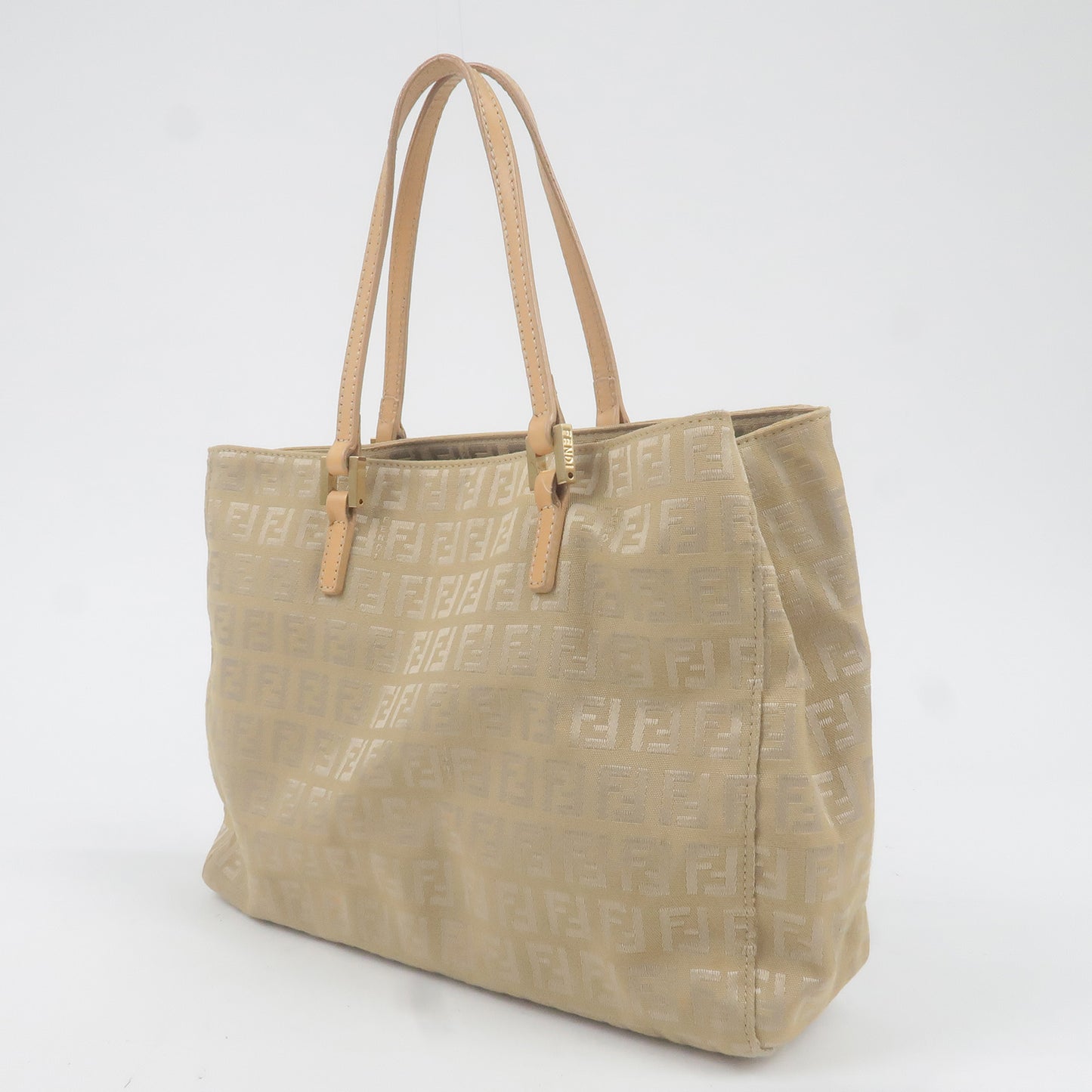 FENDI Zucchino Canvas Leather Hand Bag Purse Khaki