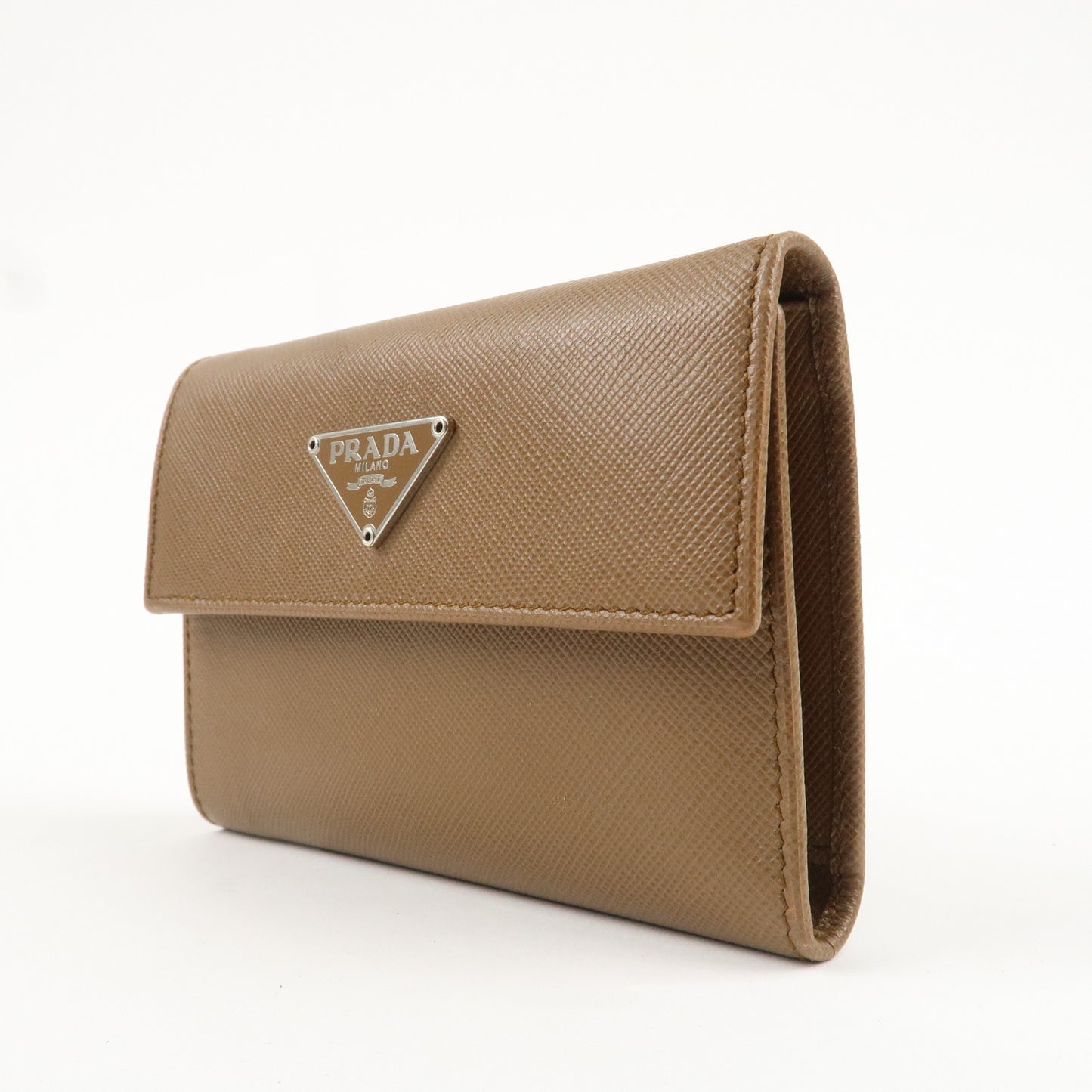 PRADA Logo Leather Tri-fold Wallet Brown