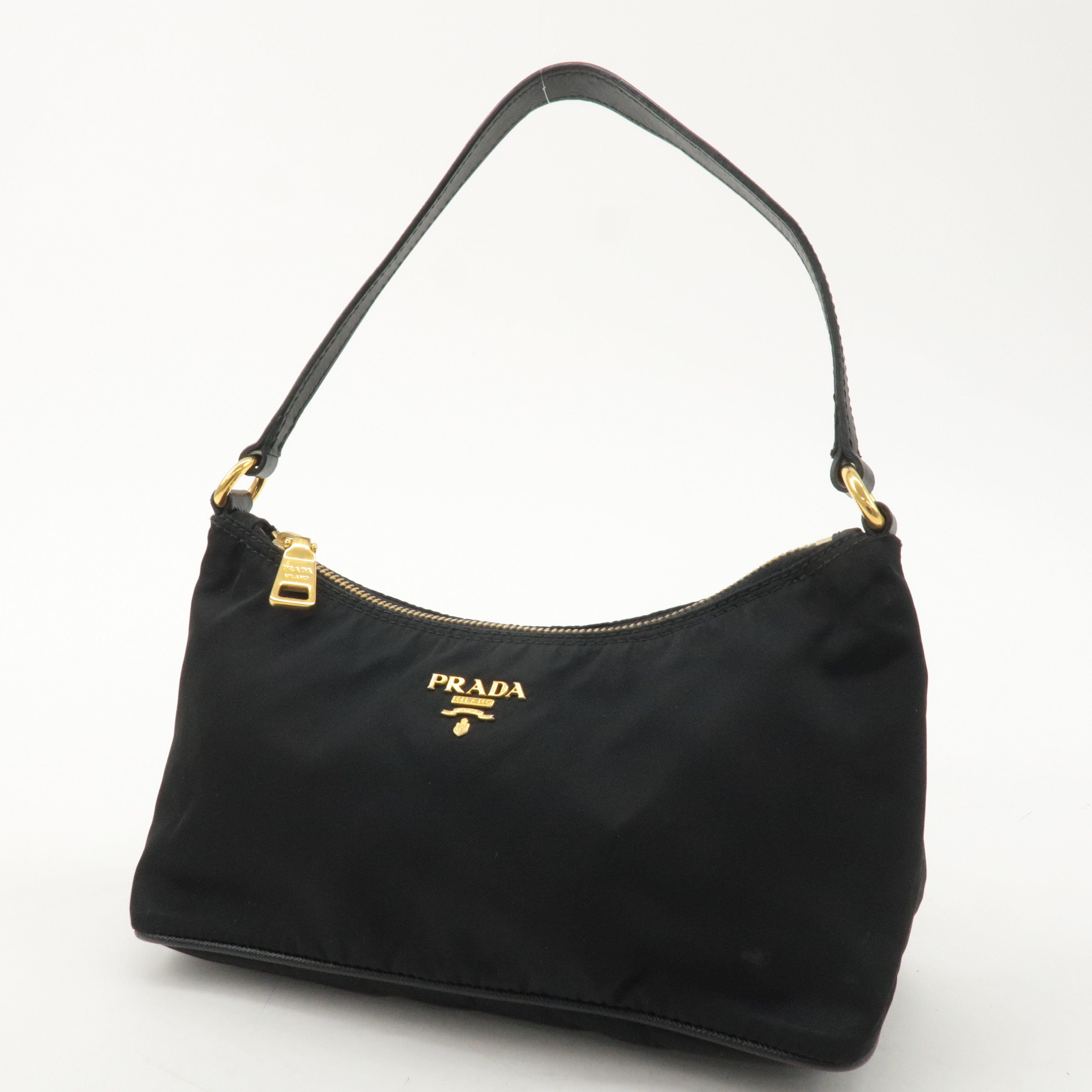 PRADA Logo Nylon Leather Hand Bag Shoulder bag Black