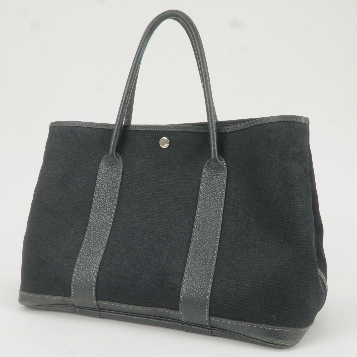 HERMES Garden Party PM Canvas Leather Tote Bag Black
