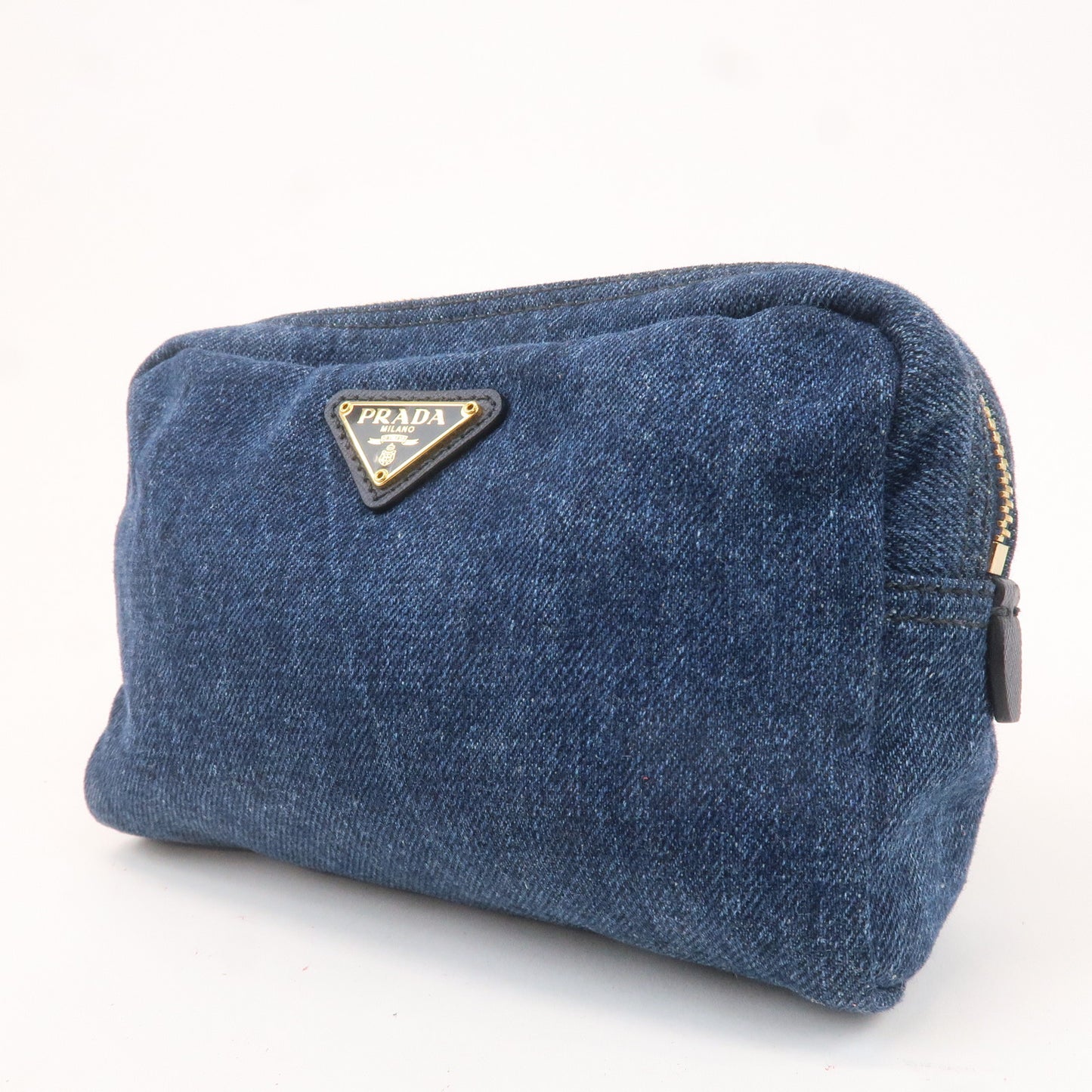 PRADA Canapa Denim Leather Cosmetic Pouch Denim Blue 1NA021