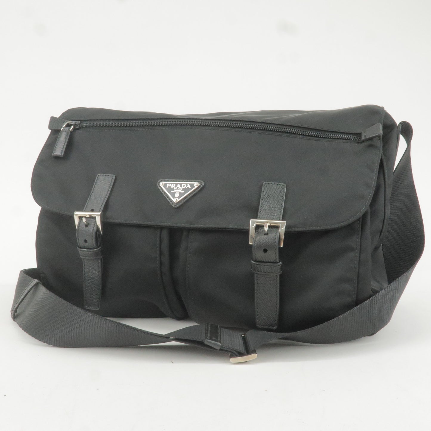 PRADA Logo Nylon Leather Shoulder Bag Crossbody Bag Black BT1738