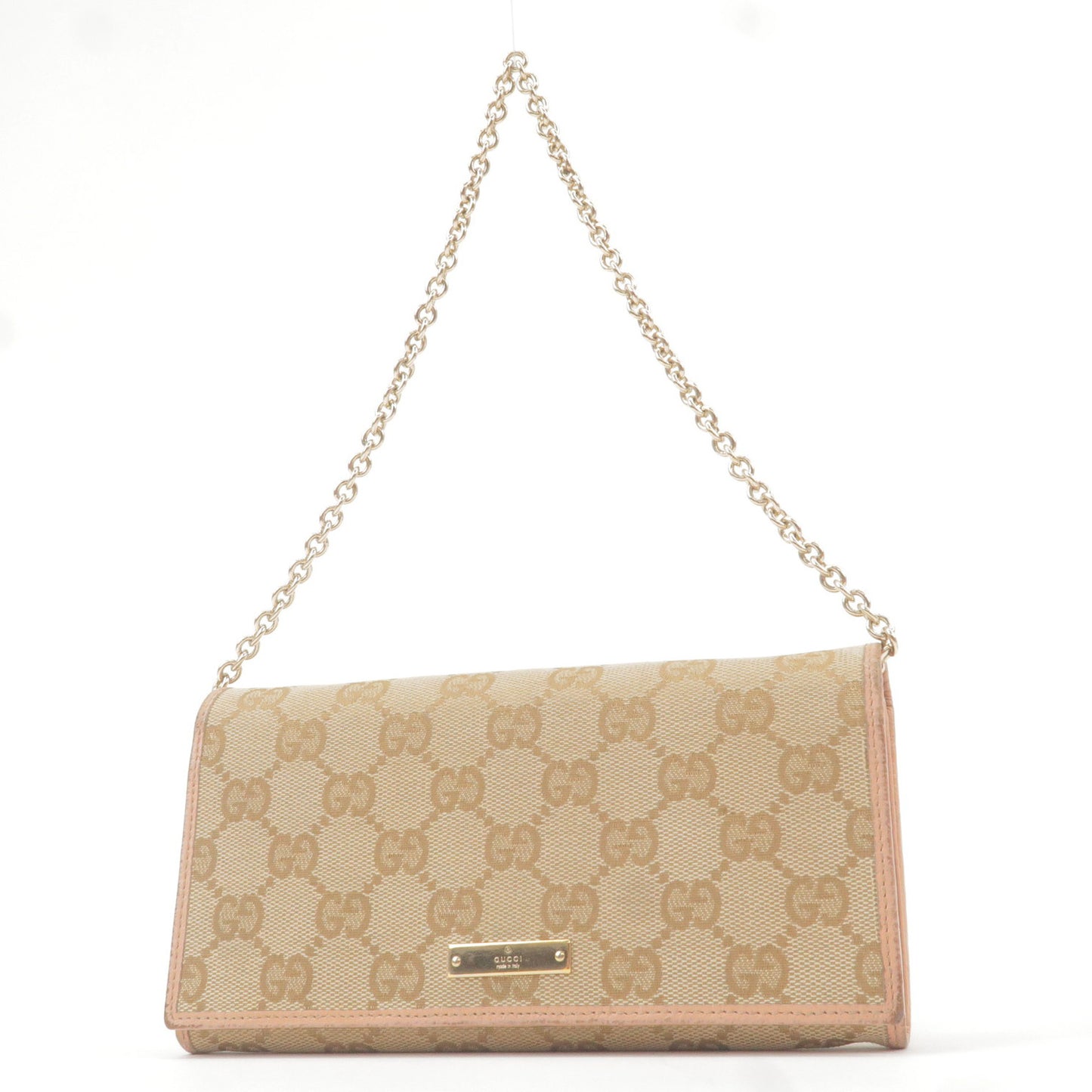 GUCCI GG Canvas Leather Chain Wallet WOC Beige Pink 1704280