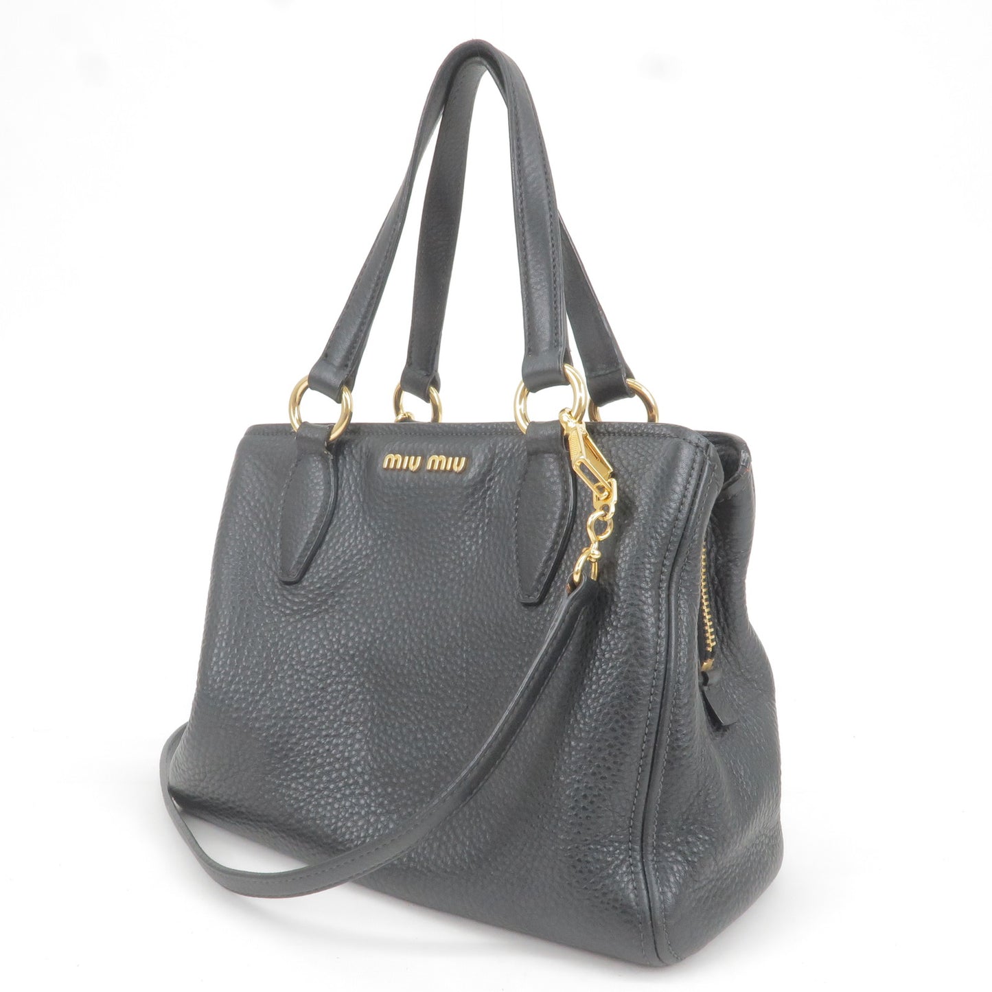MIU MIU Logo Leather 2Way Bag Hand Bag NERO Black RT0438