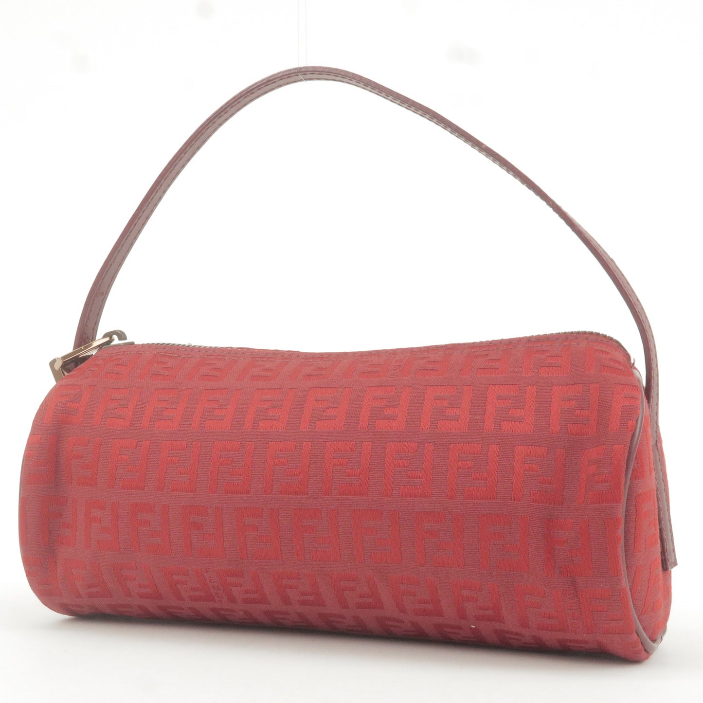 FENDI Zucchino Canvas Leather Hand Bag Pouch Red 7N0016
