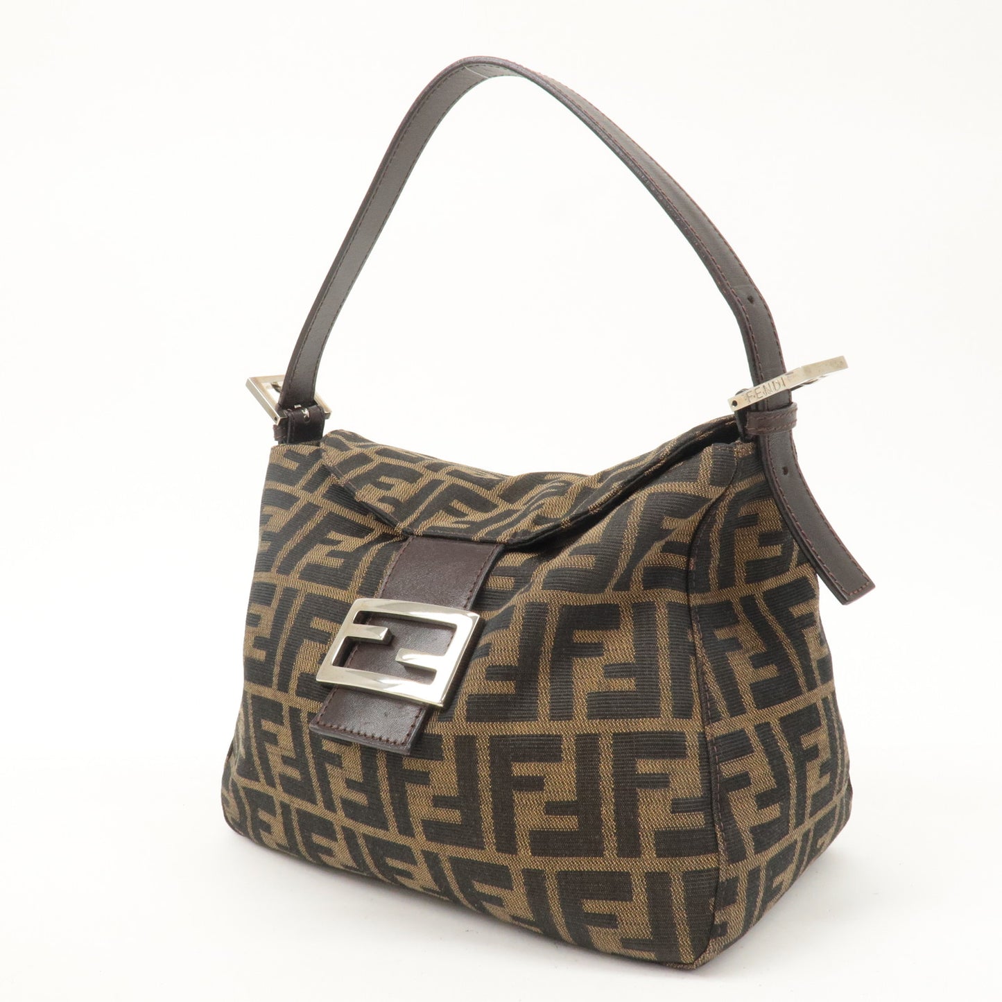 FENDI Zucca Canvas Leather Shoulder Bag Brown Black 26426