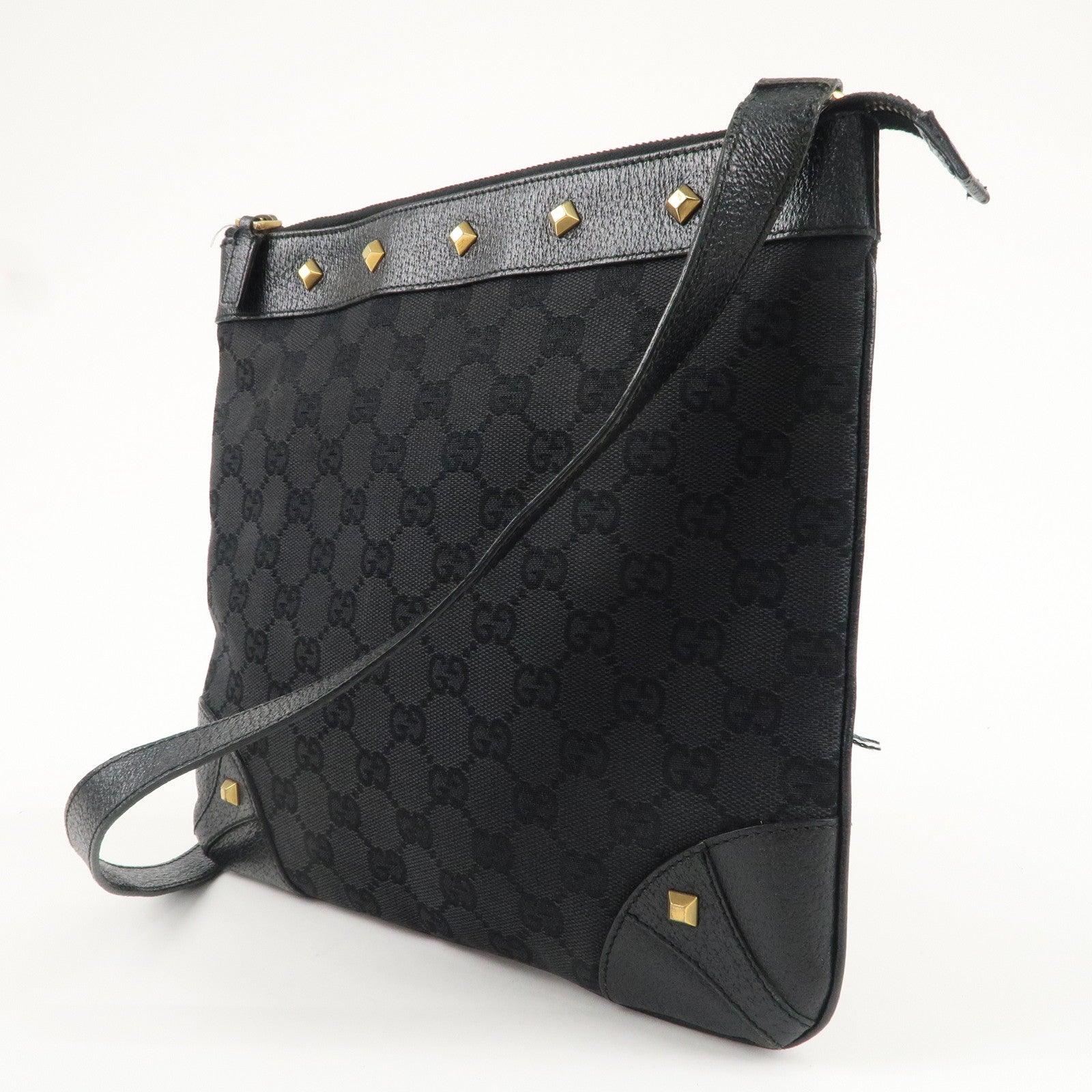 GUCCI GG Canvas Leather Shoulder Bag Crossbody Bag Black 120893