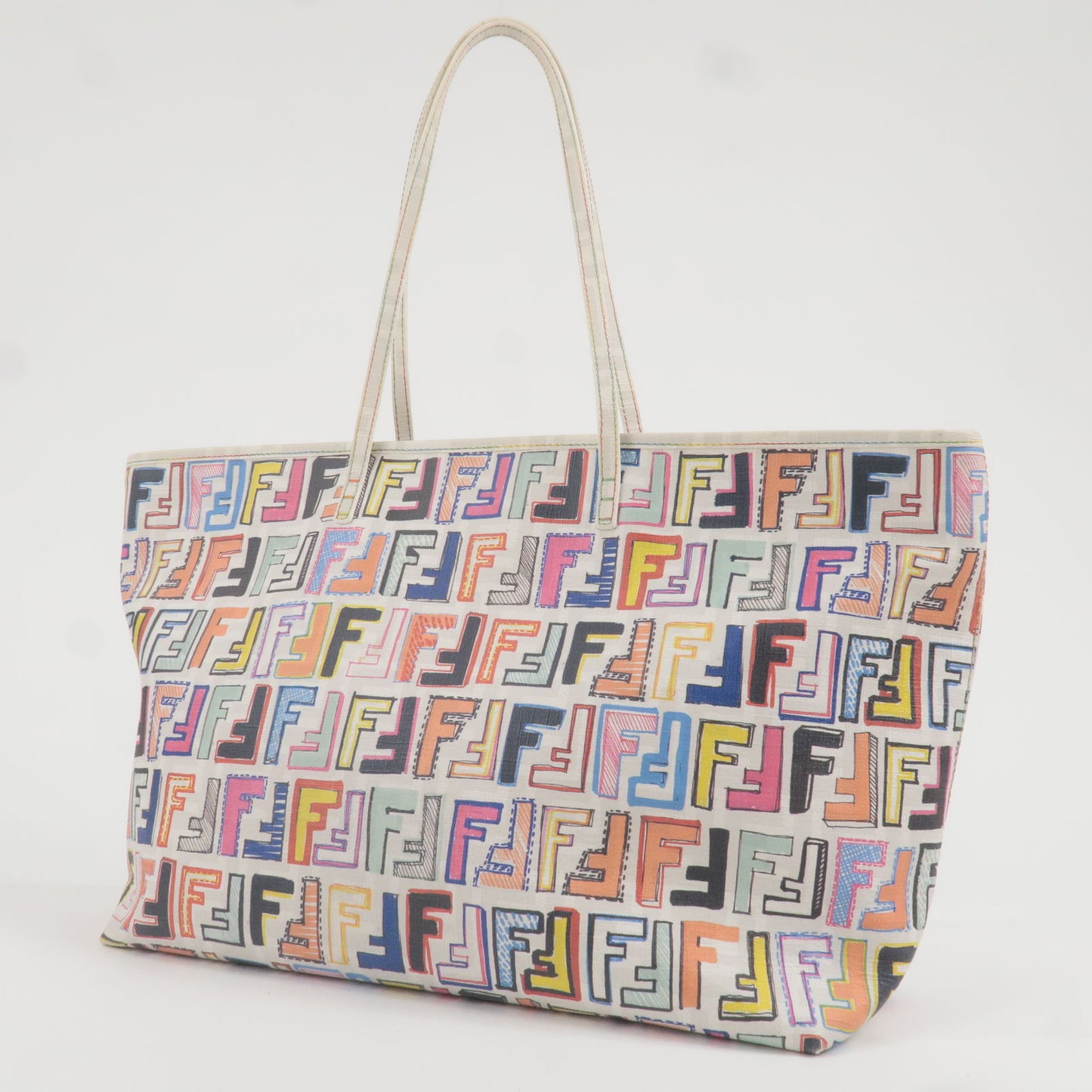 FENDI Zucca Logo Print PVC Tote Bag Multi Color White 8BH185