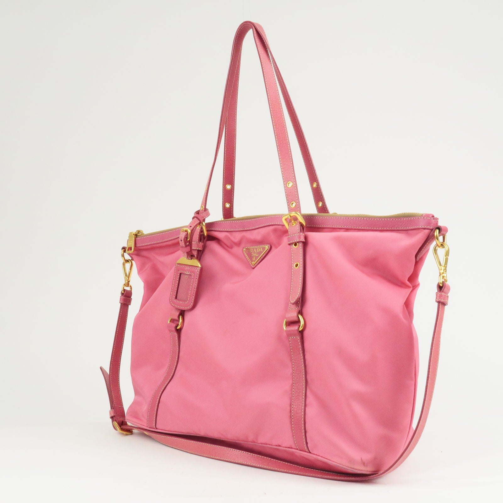 PRADA-Logo-Nylon-Leather-2Way-Bag-Tote-Bag-Hand-Bag-Pink – dct