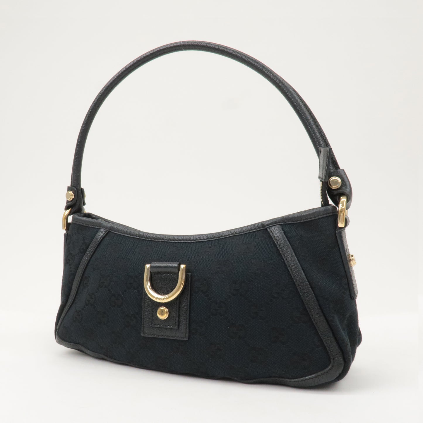 GUCCI-Abbey-GG-Canvas-Leather-Shoulder-Bag-Black-130939