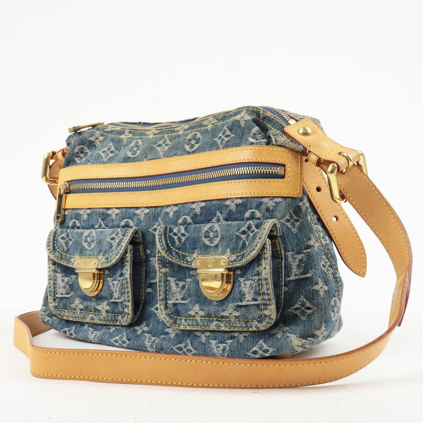Auth Louis Vuitton Monogram Denim Baggy PM M95049 Women's Shoulder Bag Blue