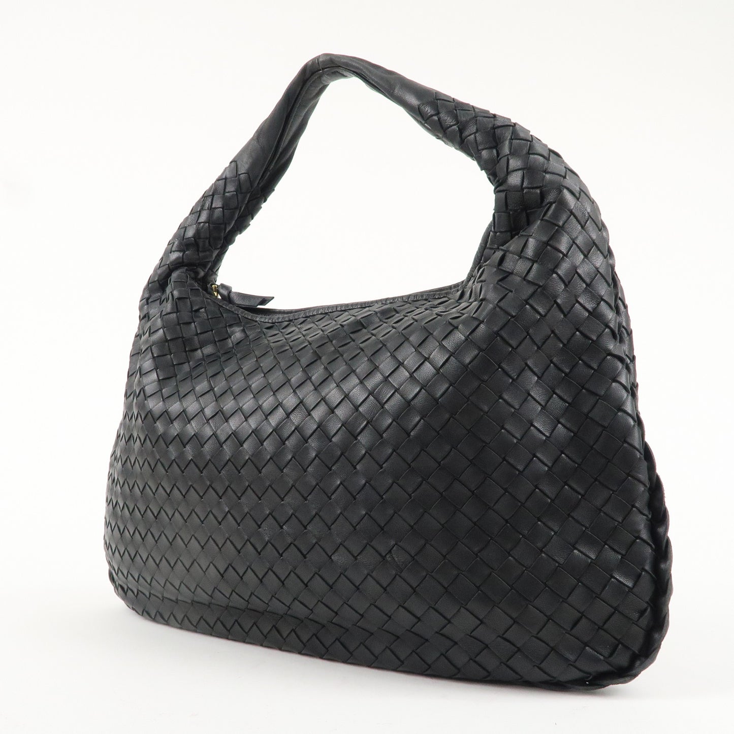 BOTTEGA VENETA Hobo Intrecciato Leather Shoulder Bag Black 115653