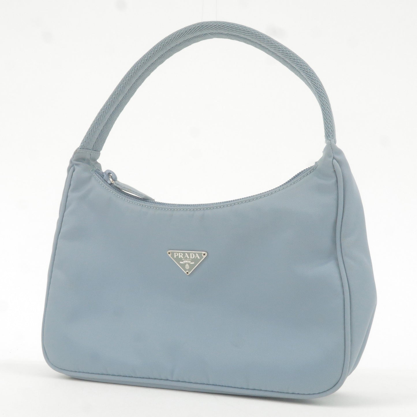 PRADA Logo Nylon Canvas Hand Bag Pouch Purse Light Blue MV515
