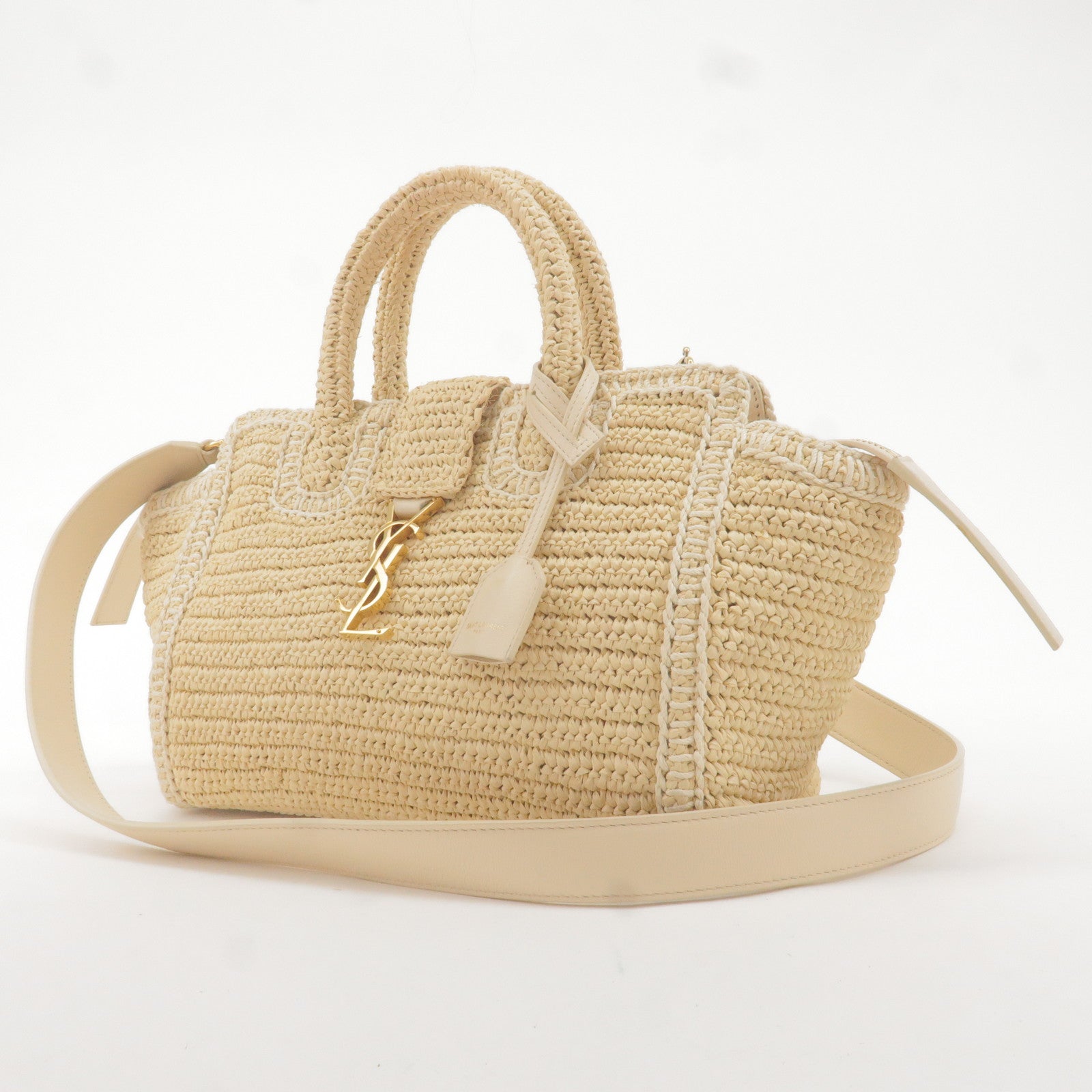 Saint-Laurent-Raffia-Leather-Baby-Downtown-Cabas-2WAY-Bag-436834