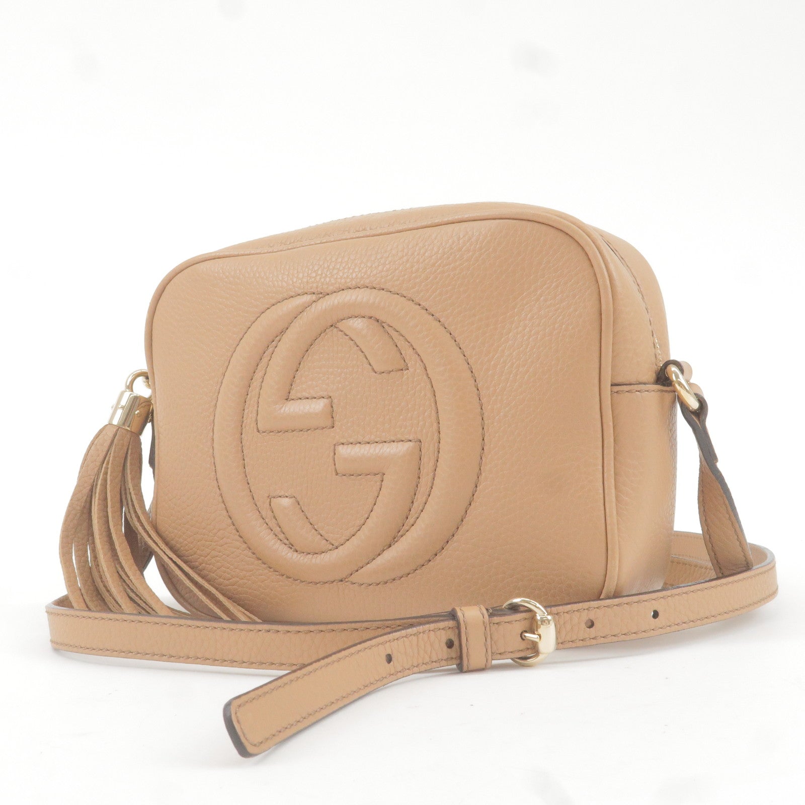 GUCCI Soho Disco Pebbled Leather Small Crossbody Bag Rose Beige 308364