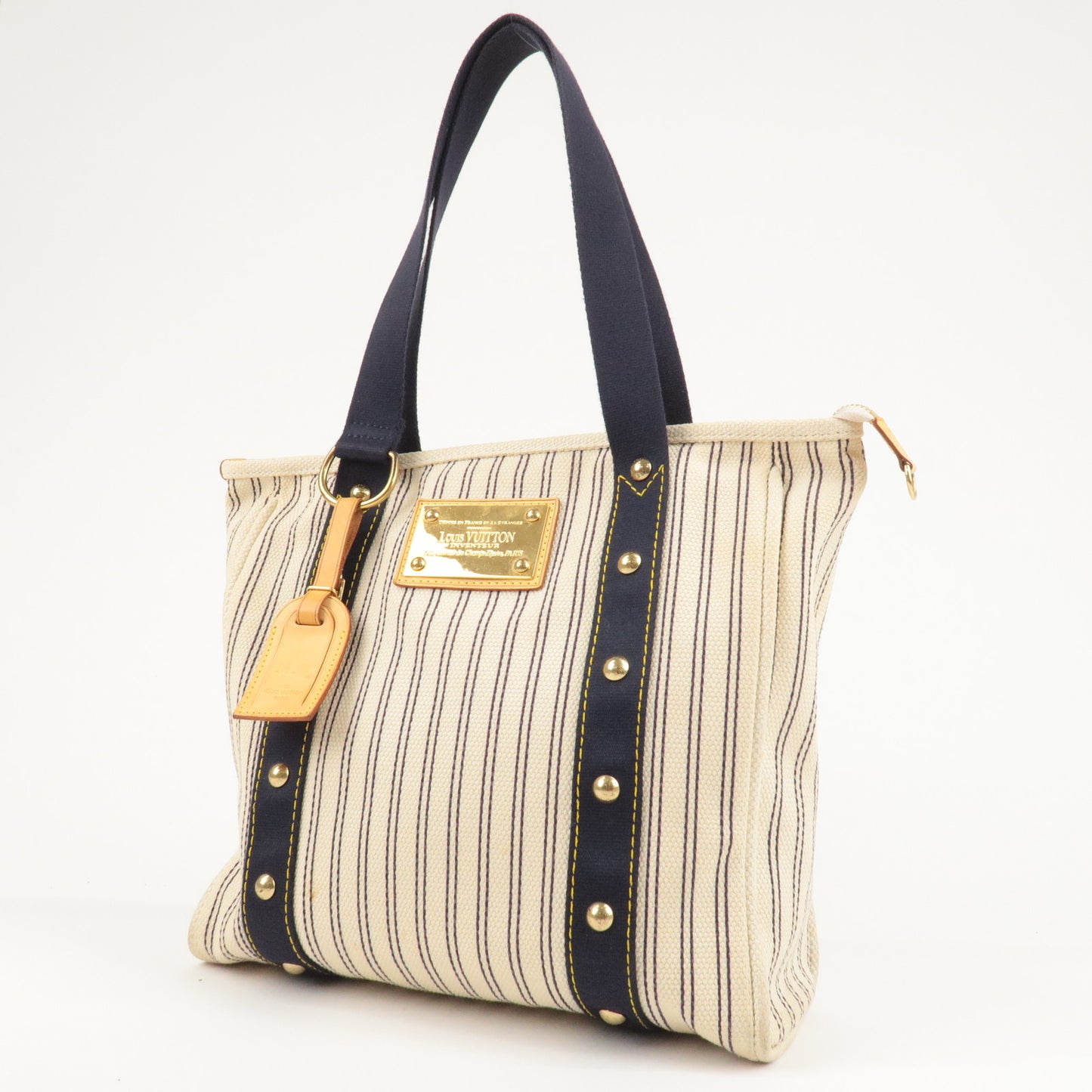 Louis Vuitton, Bags, Louis Vuitton Cabas Navy Striped Antigua Mm White  And Blue Canvas Leather Tote