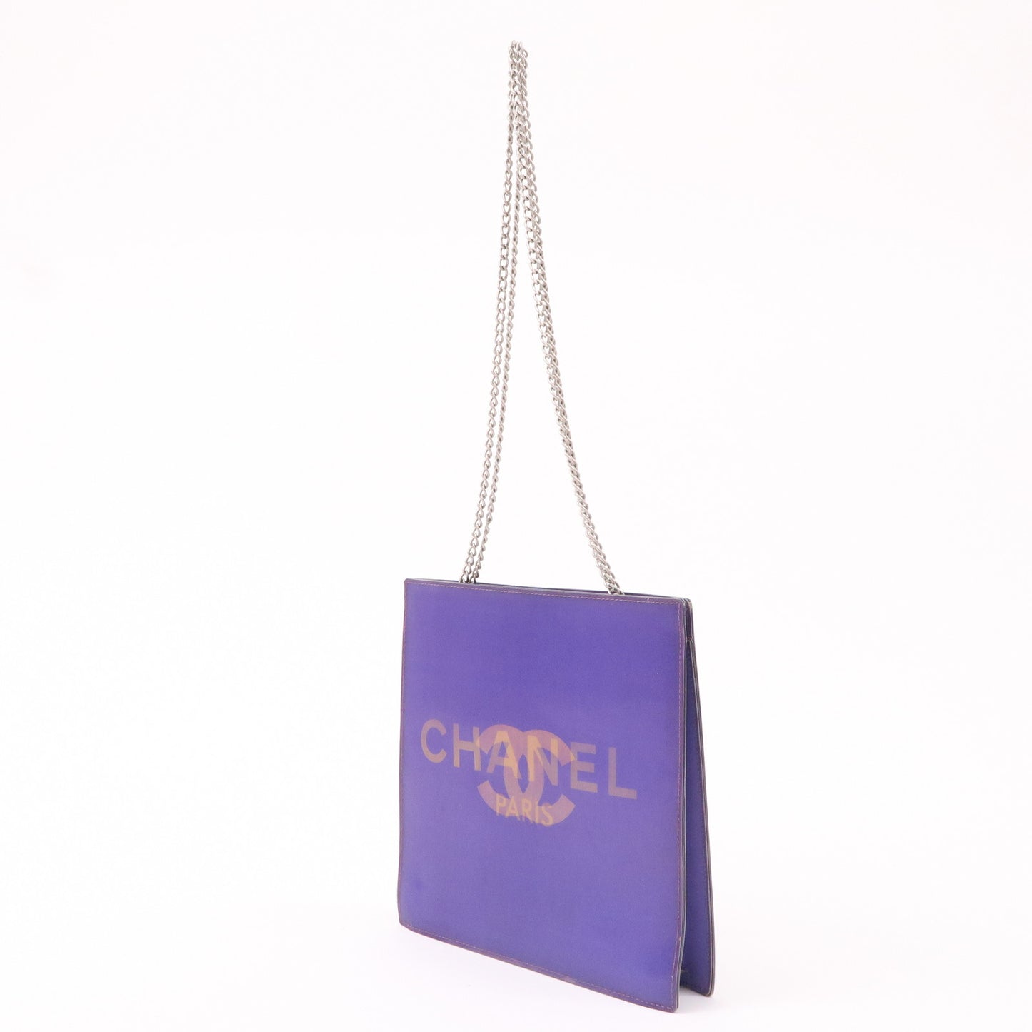 CHANEL Vinyl Hologram Logo Chain Shoulder Bag Purple