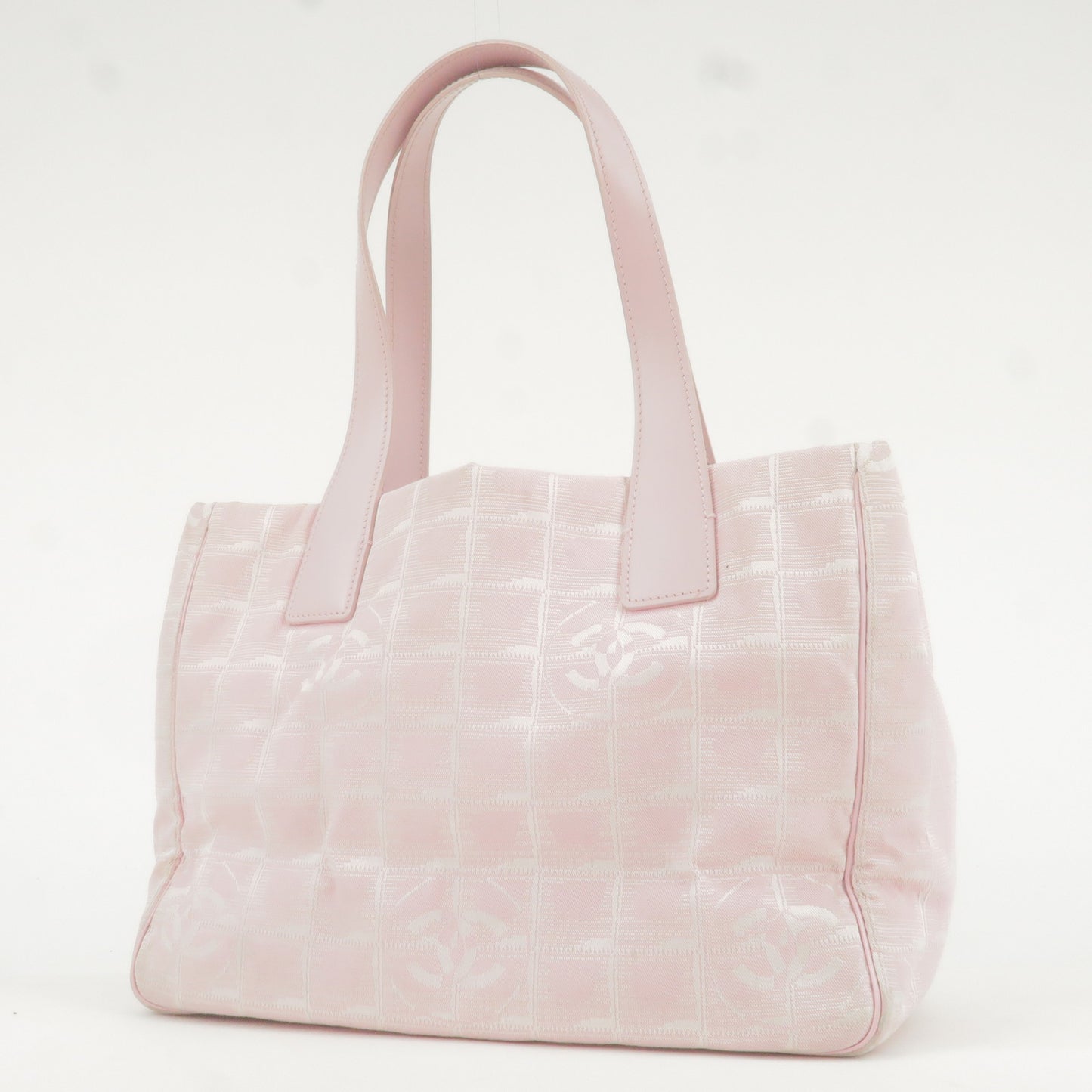 CHANEL Travel Line Nylon Jacquard Leather Tote PM Pink A20457