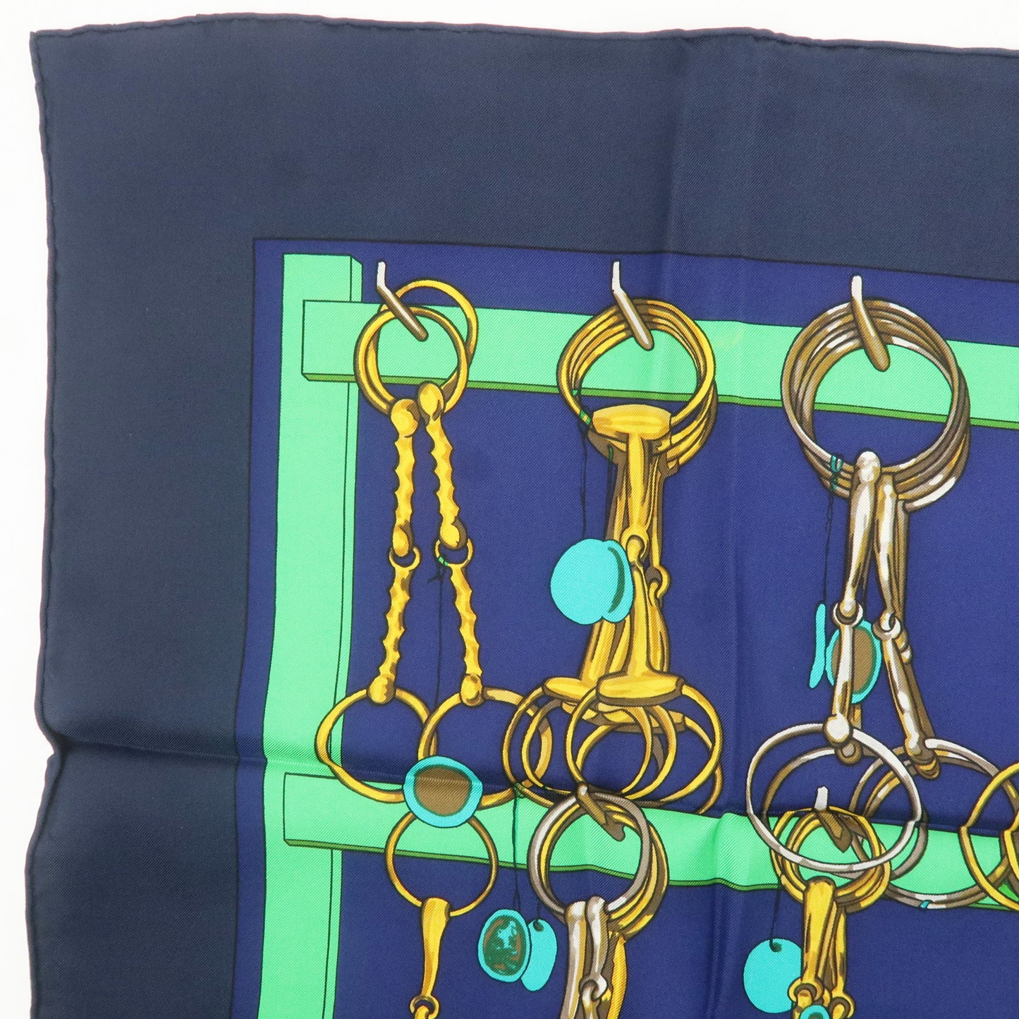 Hermes Silk 100% Carre 90 Mors & Filets Navy Blue